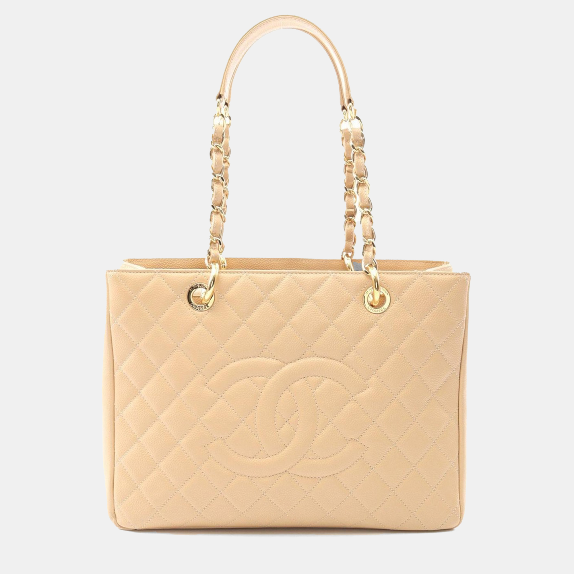 

Chanel Matelasse Grand Shopping GST Beige Calf Grained Leather Chain Tote Bag