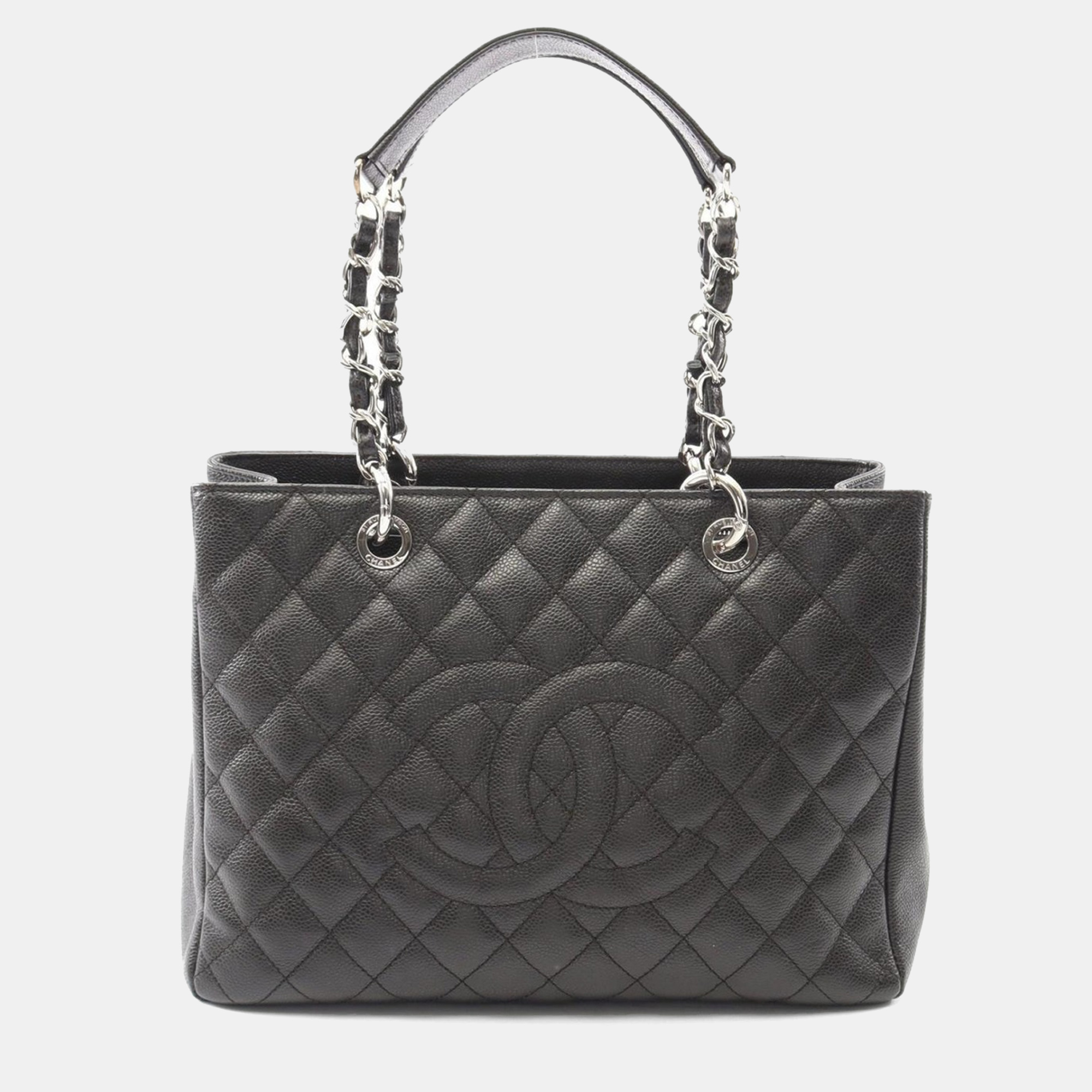 

Chanel Matelasse Grand Shopping GST Black Calf Grained Leather Tote SHW