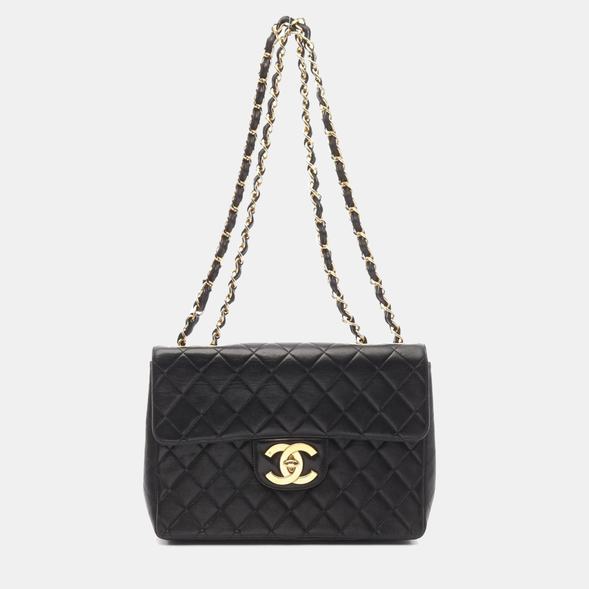 

Chanel CC Jumbo Matelasse 30 Black Lambskin Leather Shoulder Bag