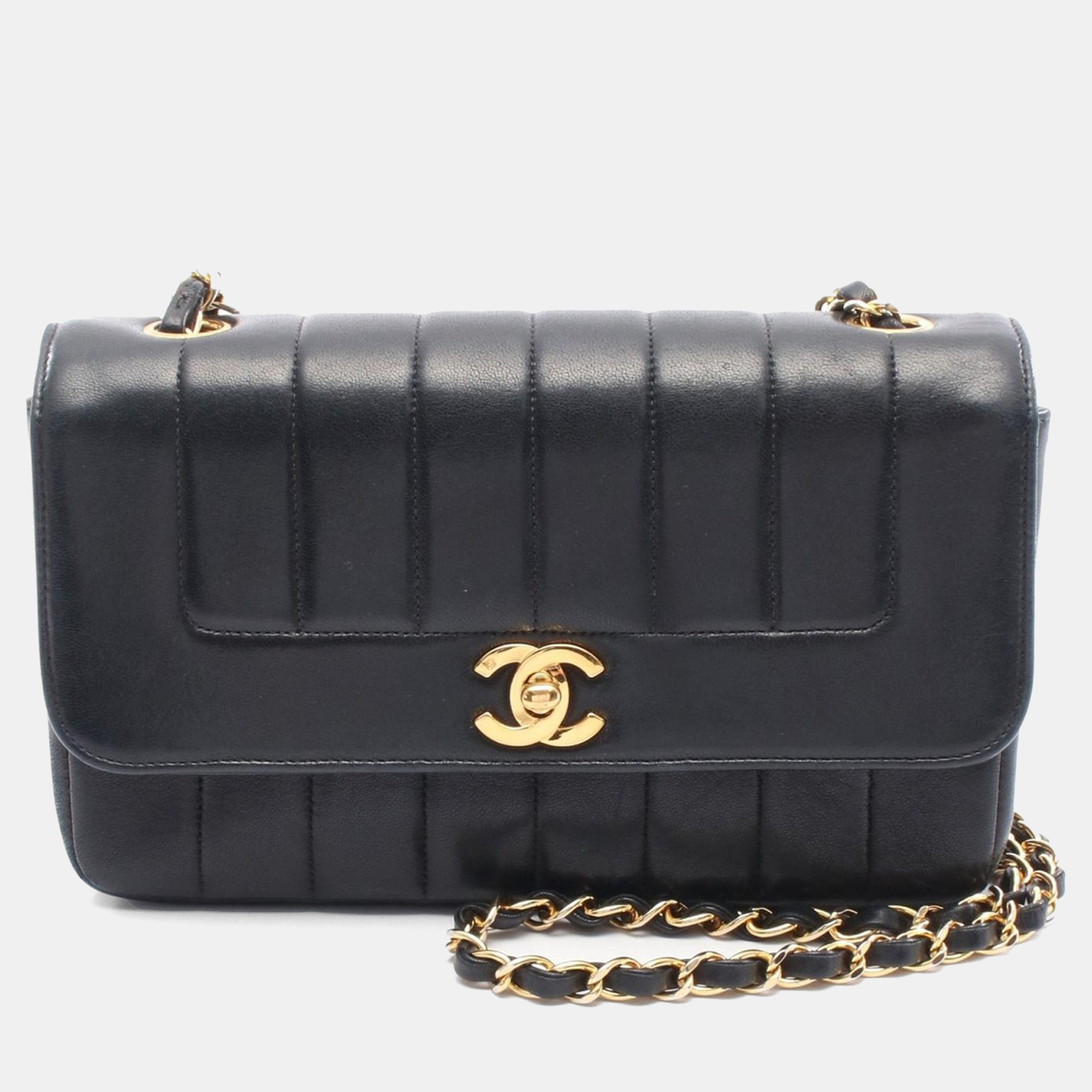 

Chanel CC Mademoiselle Line Black Lamb Sheep Leather Chain Shoulder Bag GHW