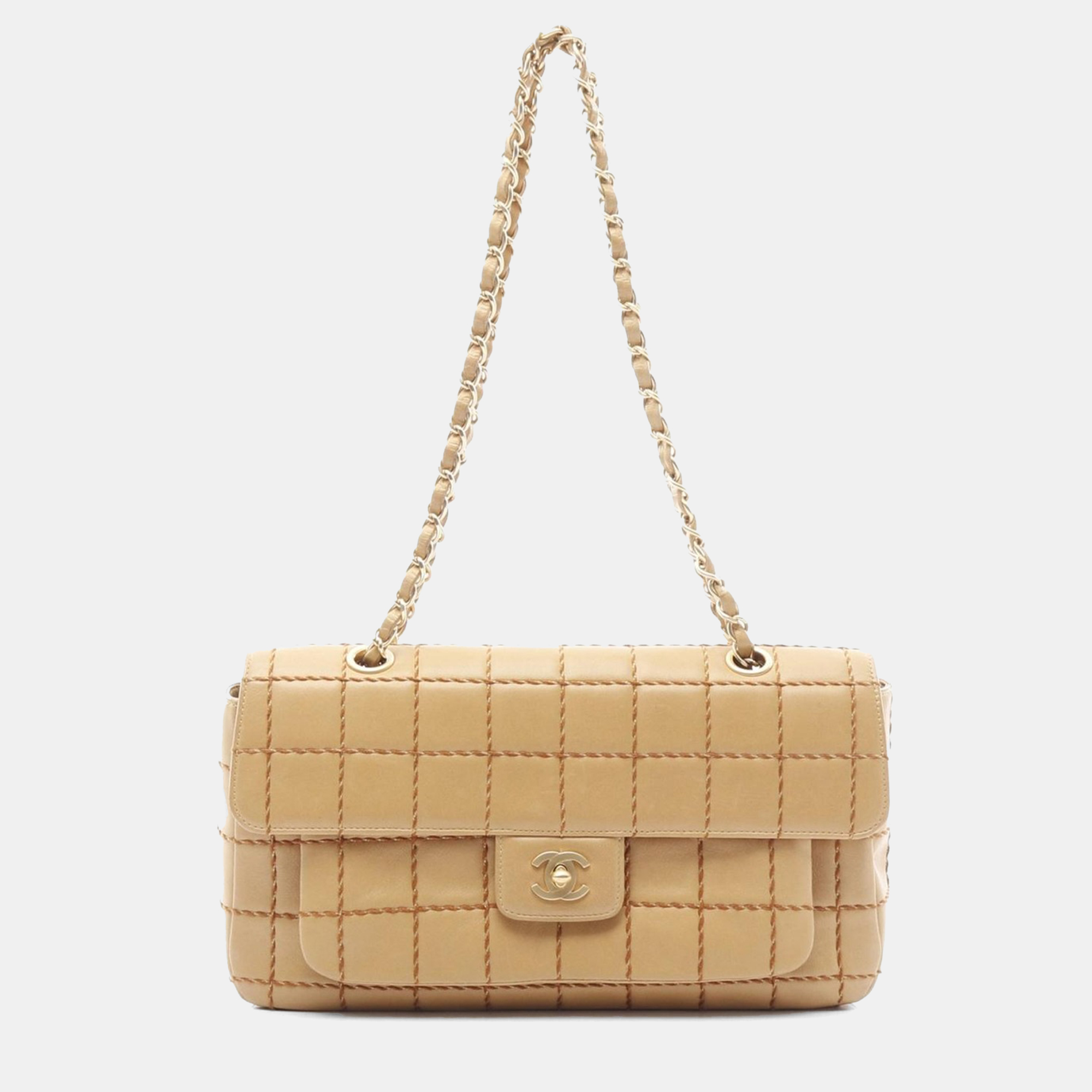 

Chanel Chocolate Bar Wild Stitch Beige Lambskin Crossbody Chain Shoulder Bag GHW