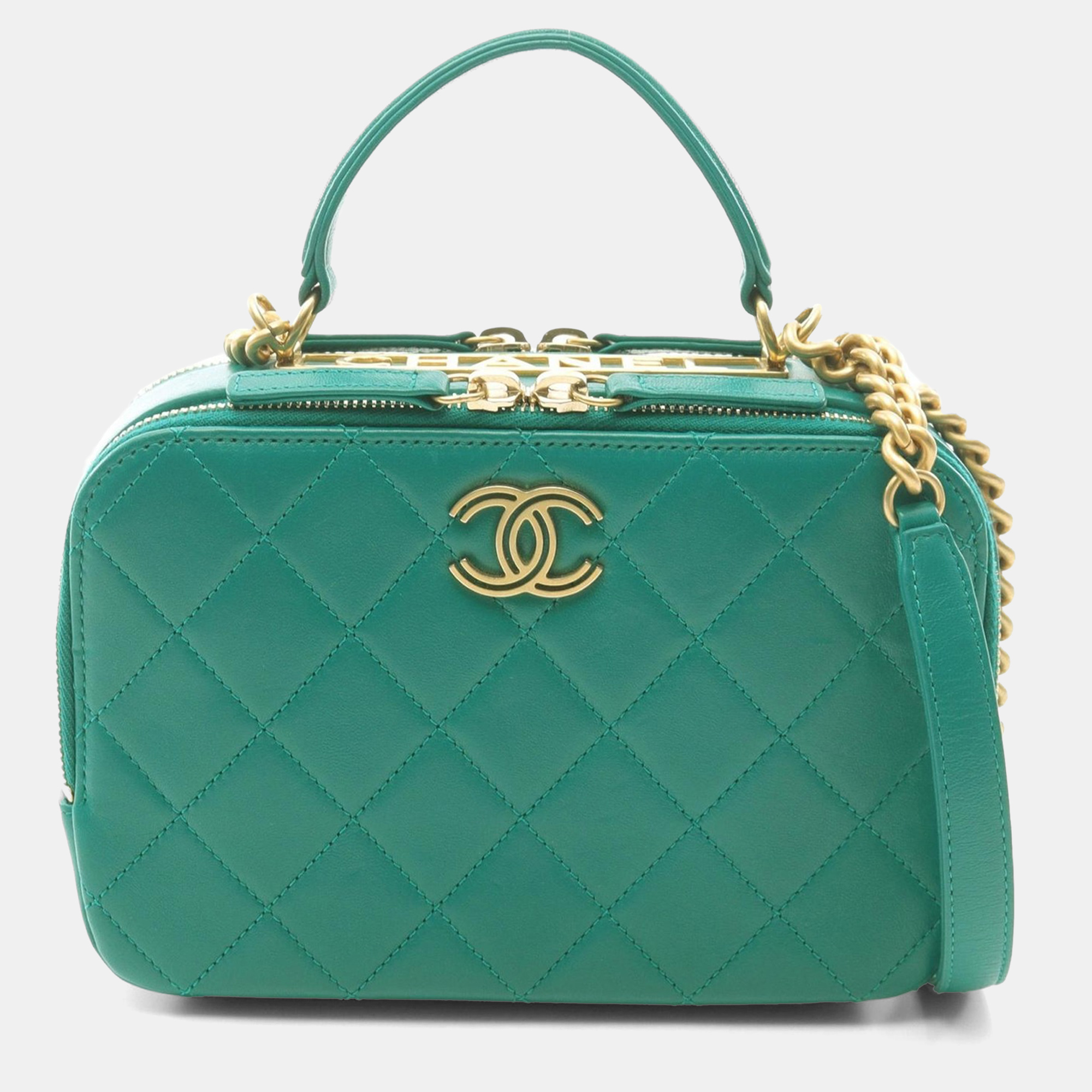 

Chanel Green Lamb Sheep Leather Matelasse Box Hand Cc Chain Shoulder Bag