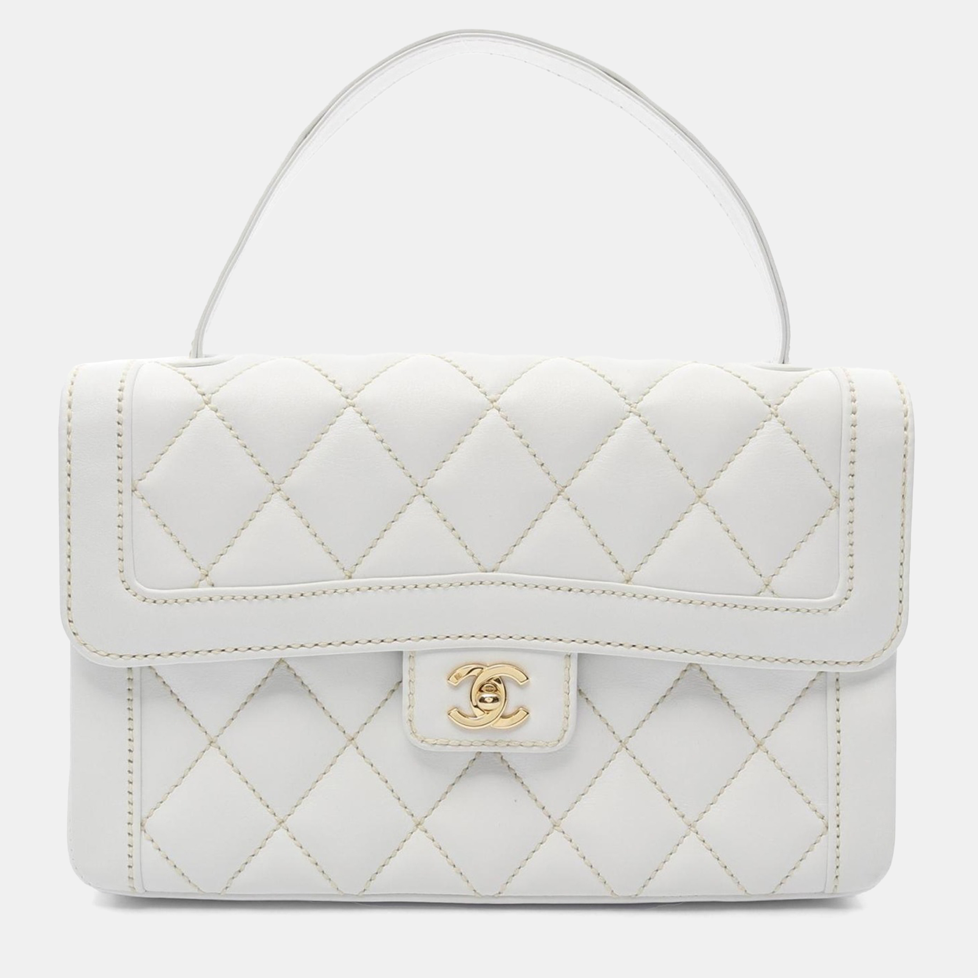 

Chanel White Lambskin Sheep Leather Wild Stitch Cc Flap Handbag