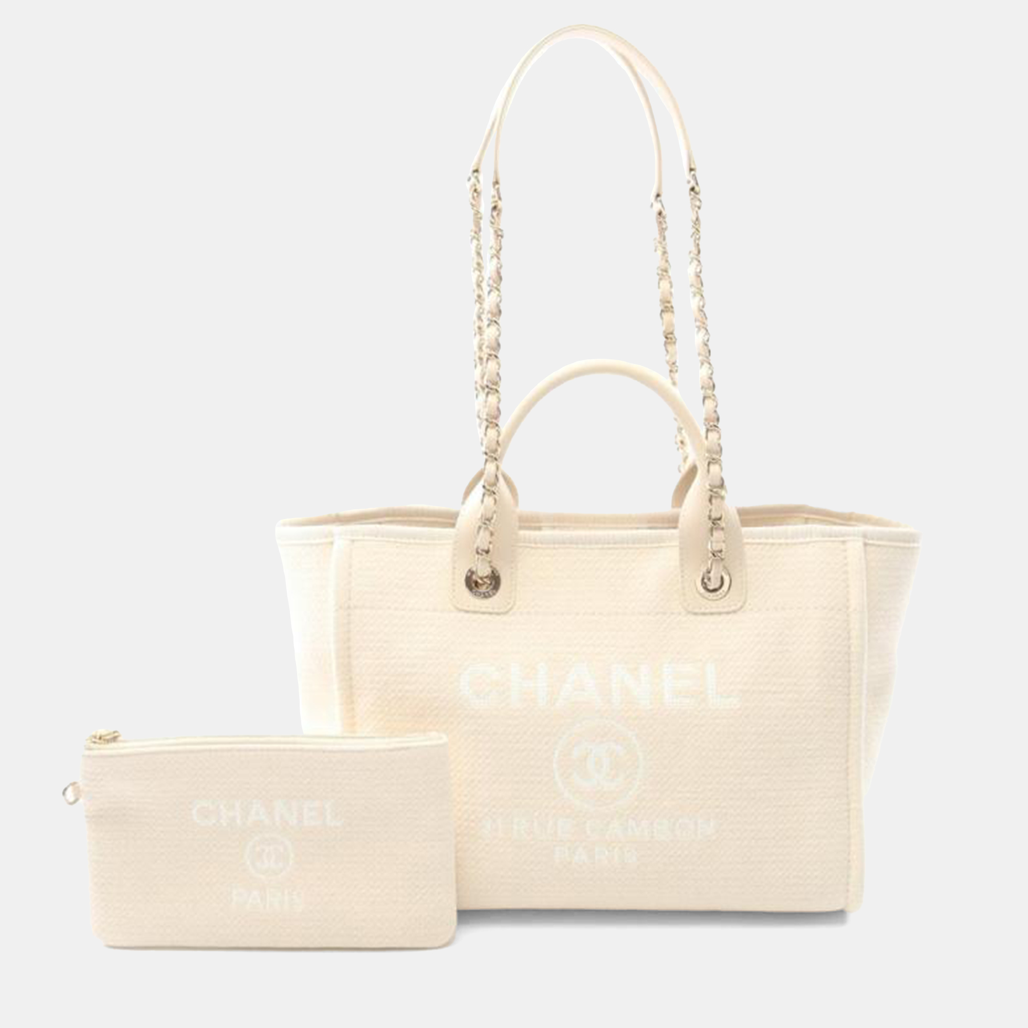 

Chanel Beige Canvas Leather Deauville Small Bag