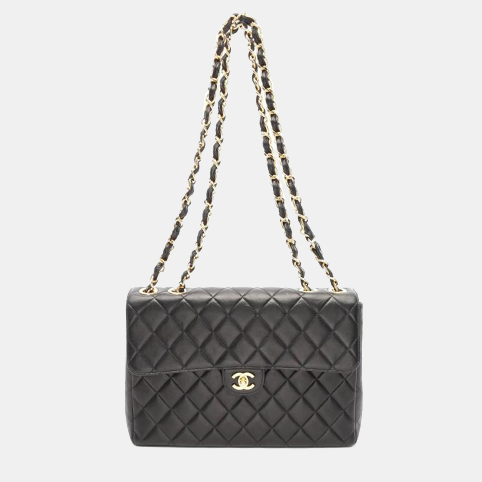 

Chanel Black Matelasse Lamb Leather Jumbo 30 Single Flap Chain Shoulder Bag
