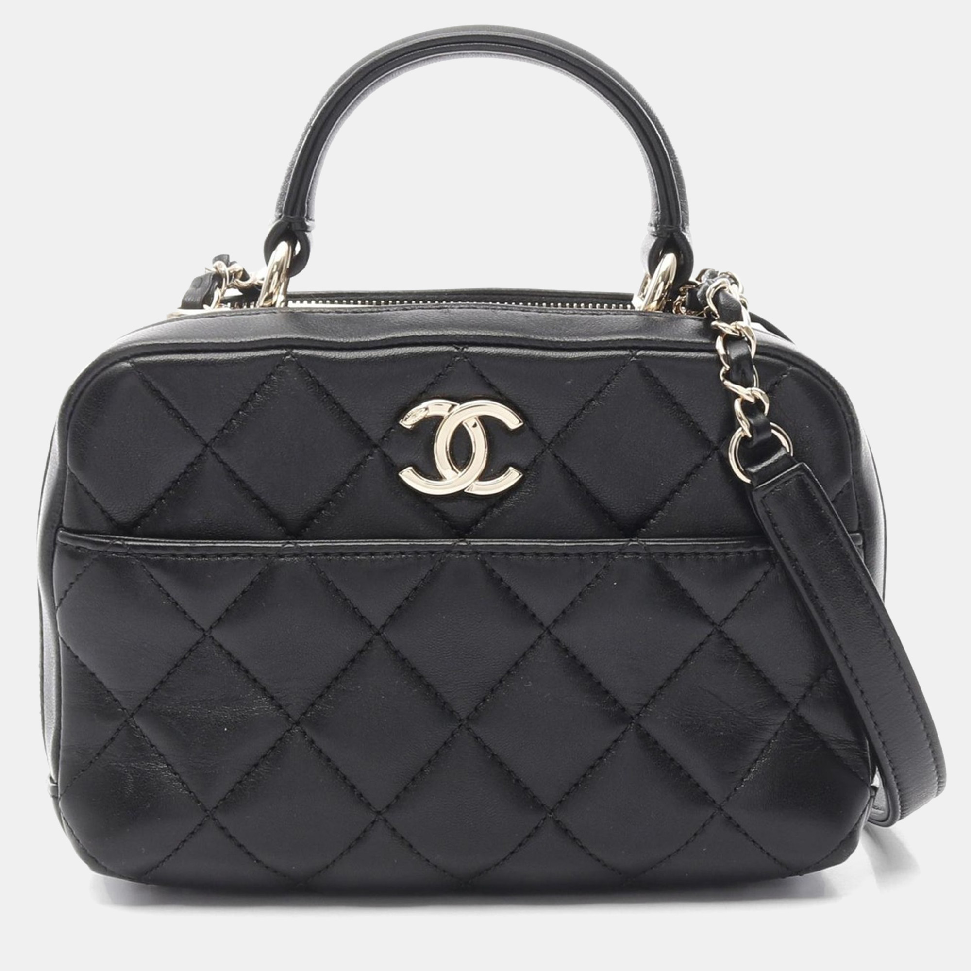 

Chanel Black Matelasse Lamb Leather Bowling Cc Hand Shoulder Bag