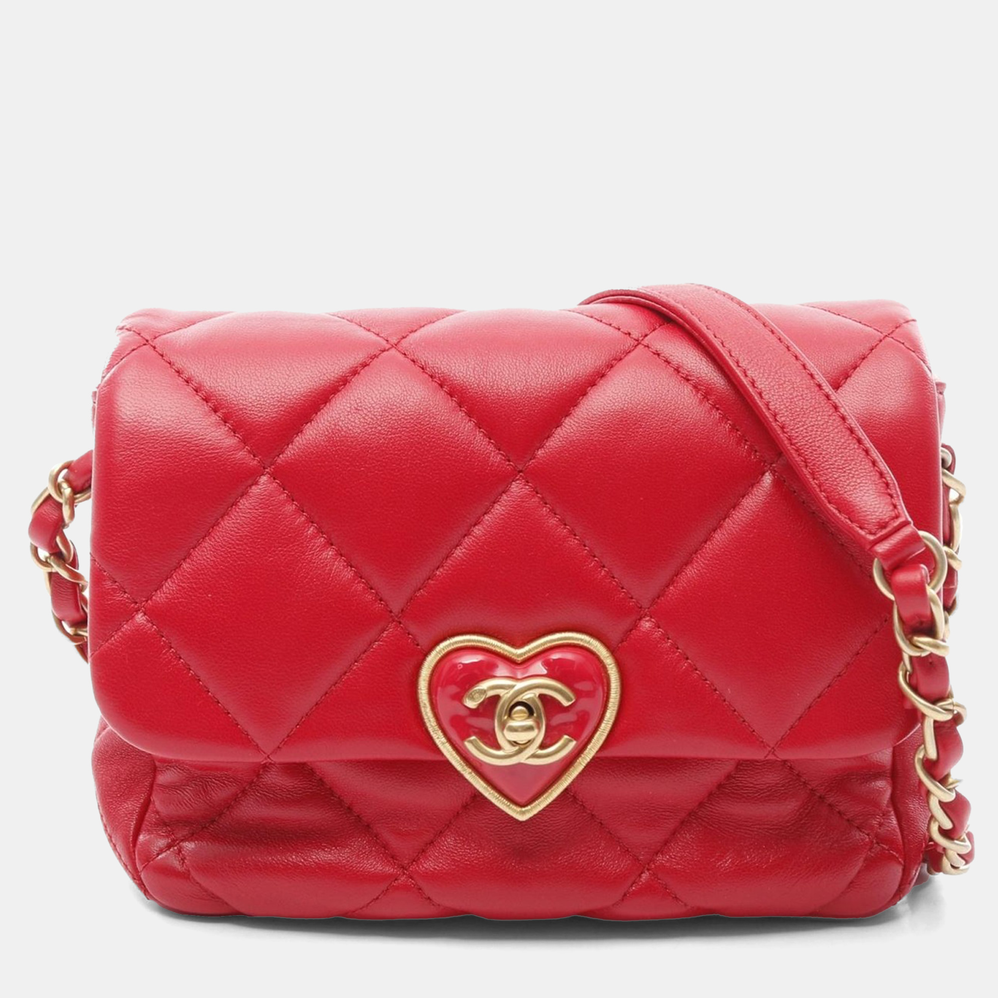 

Chanel Matelasse Heart Rock Crossbody Chain Lambskin Red Bag