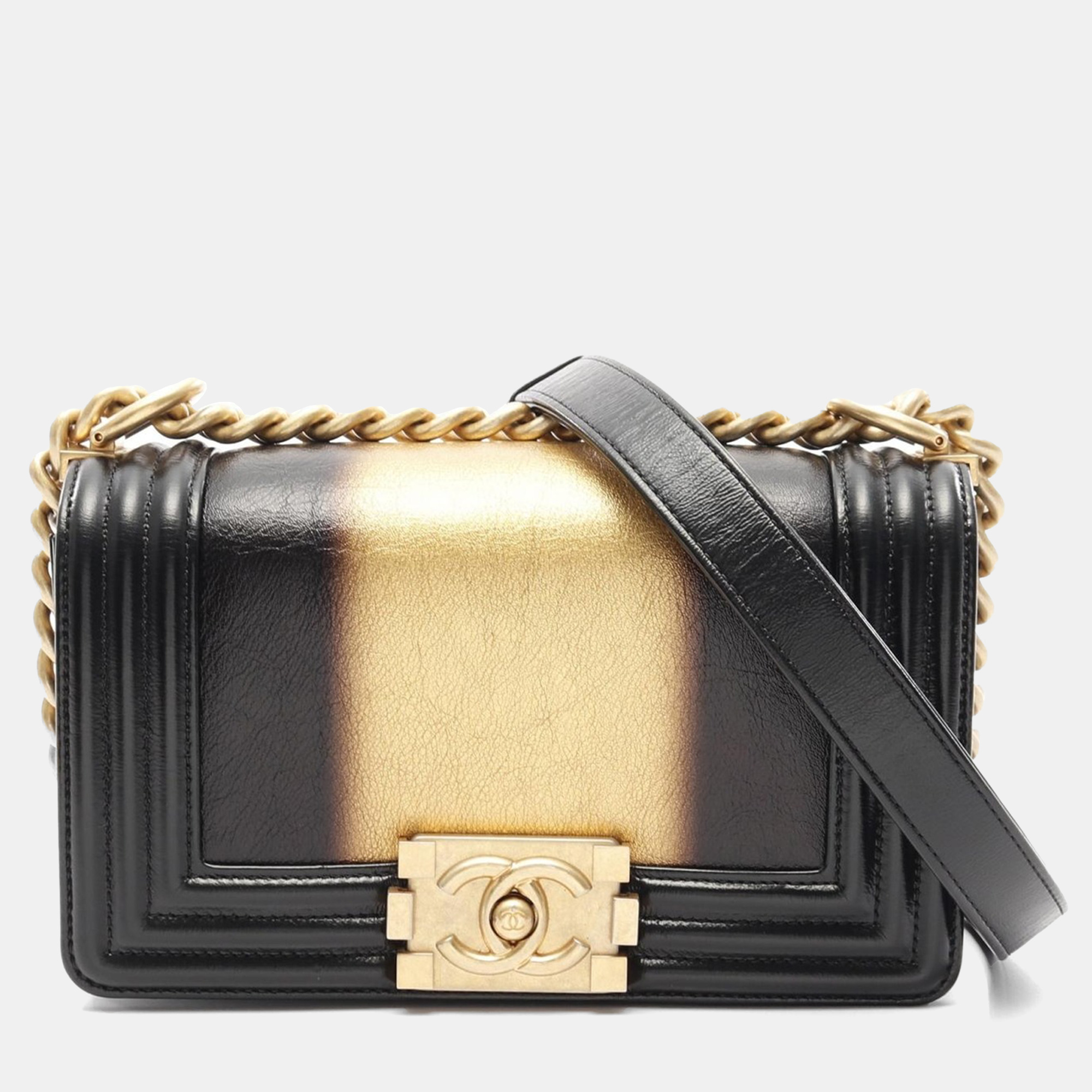 

Chanel Boy Chanel Small Black Gold Leather Women's Shoulder Bag