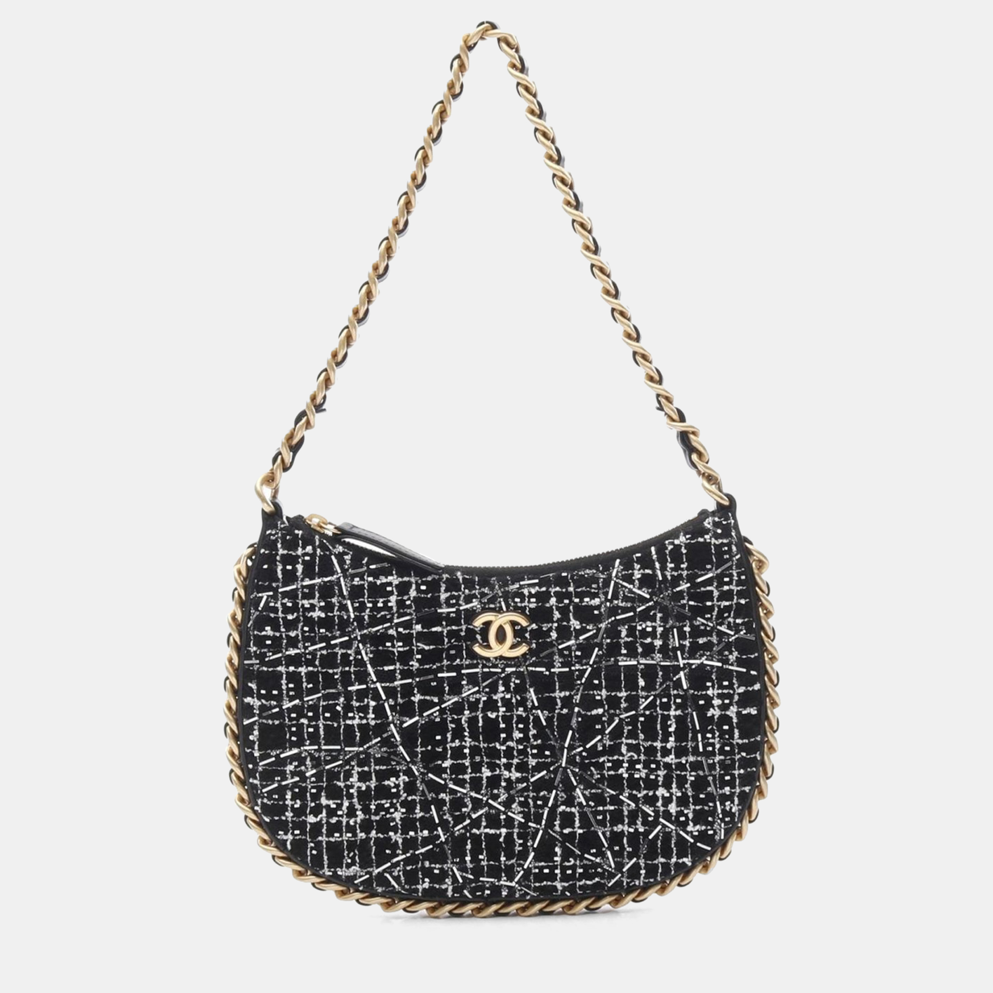 

Chanel Chain Shoulder Bag Black White Fabric Women's Shoulder Bag