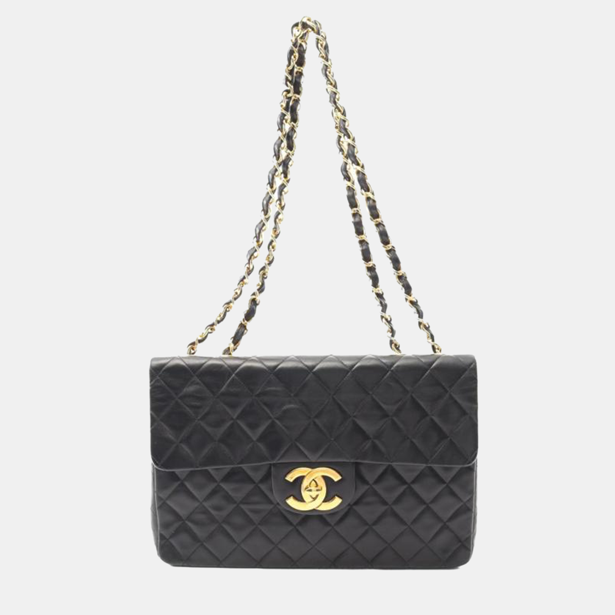 

Chanel Jumbo Matelasse 34 Shoulder Chain Bag Lambskin Black Ghw Used