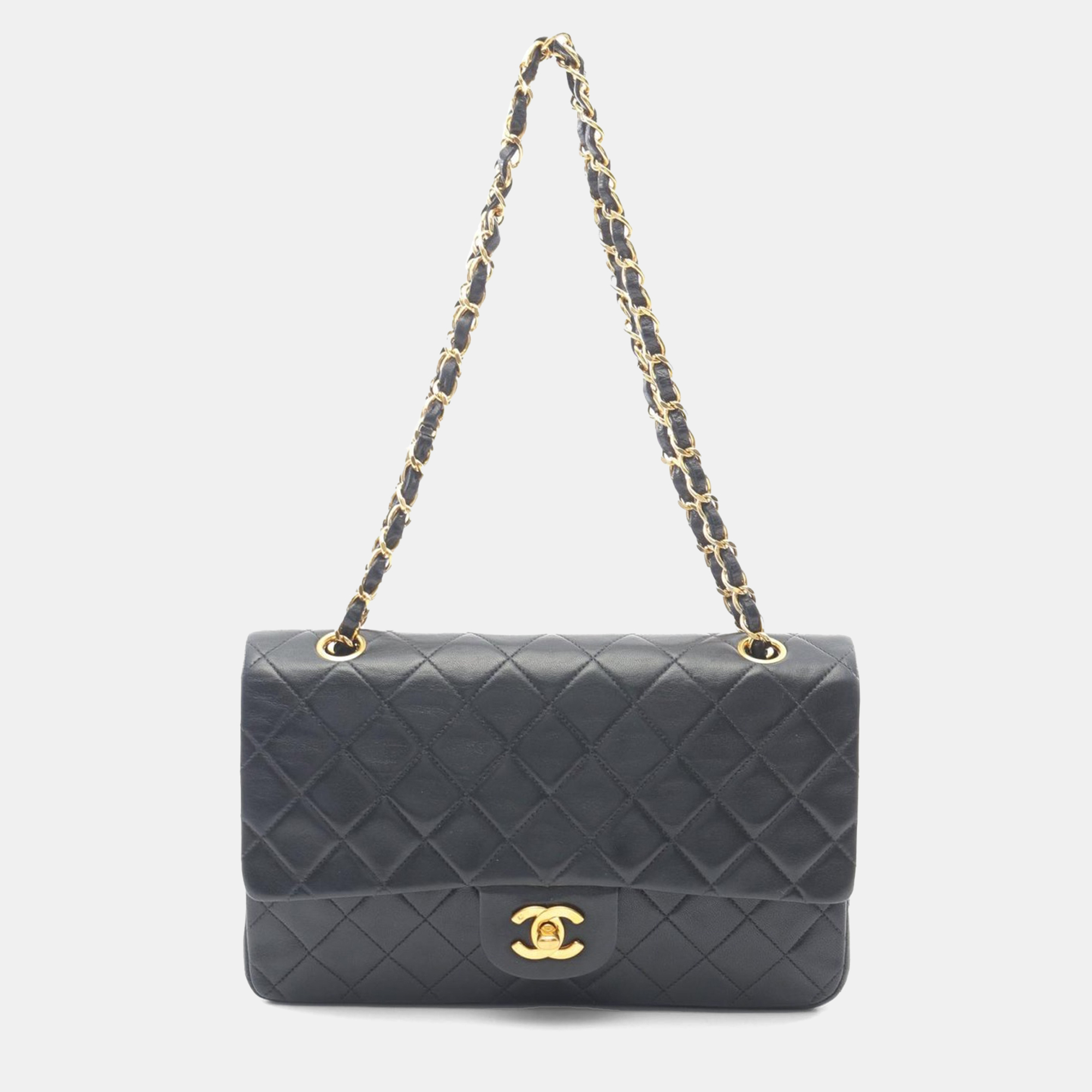 

Chanel Matelasse W Flap Chain Shoulder Bag Black Lamb Sheep Leather Women's Shoulder Bag