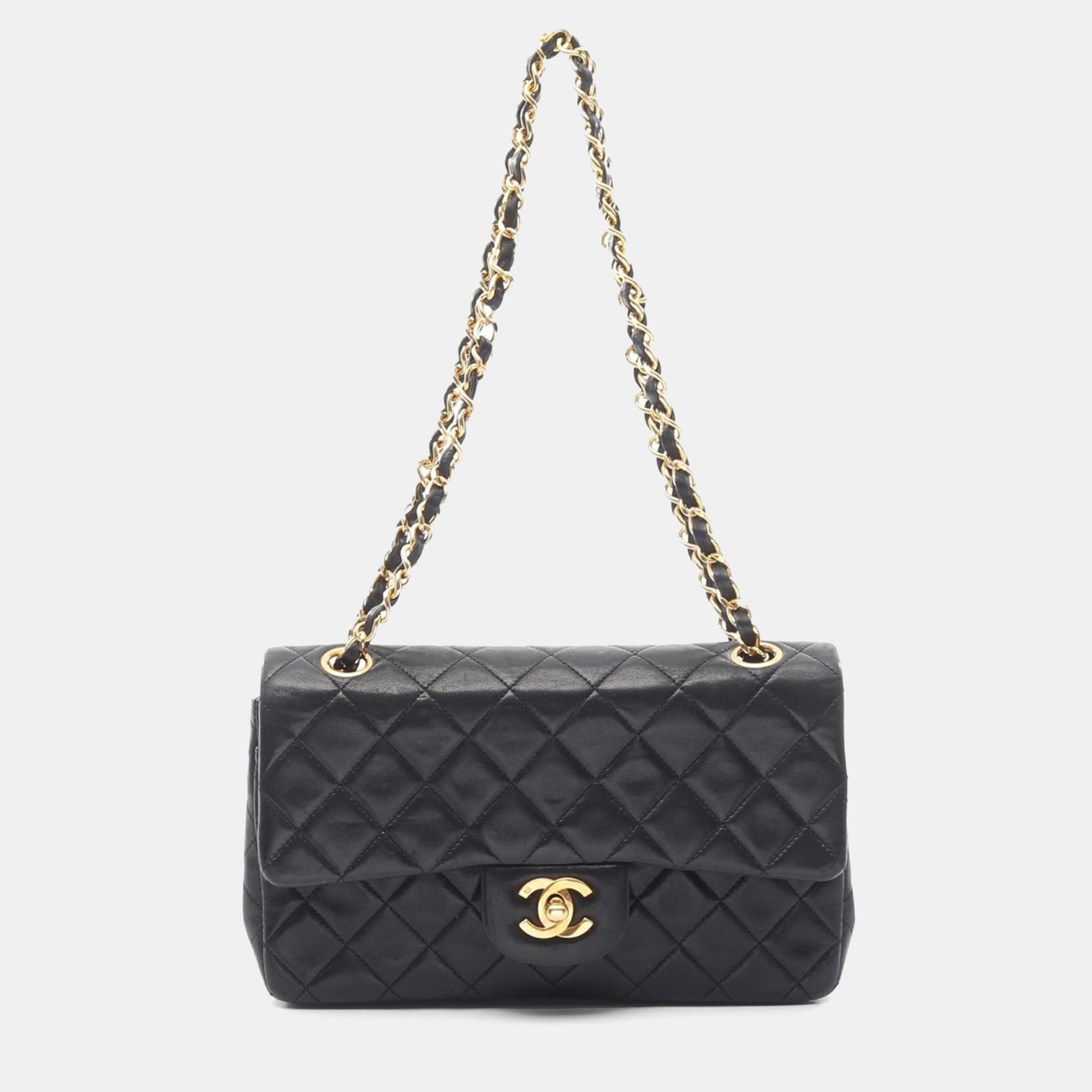 

Chanel Matelasse W Flap Chain Shoulder Bag Black Lamb Sheep Leather Women's Shoulder Bag