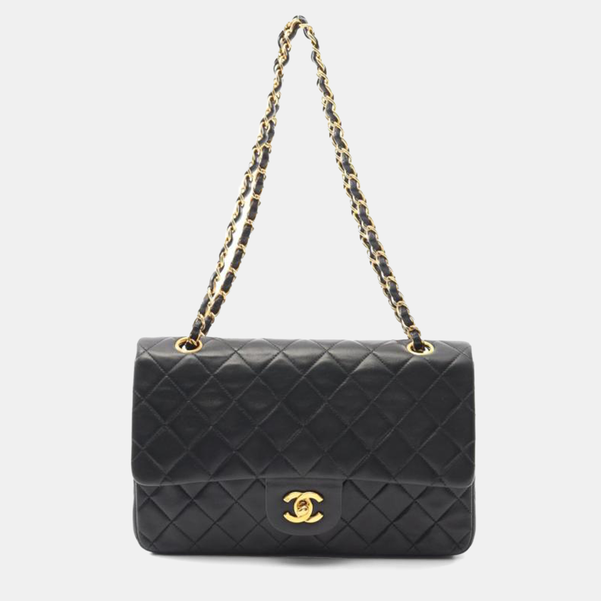 

Chanel Matelasse W Flap Shoulder Chain Bag Lambskin Black Ghw