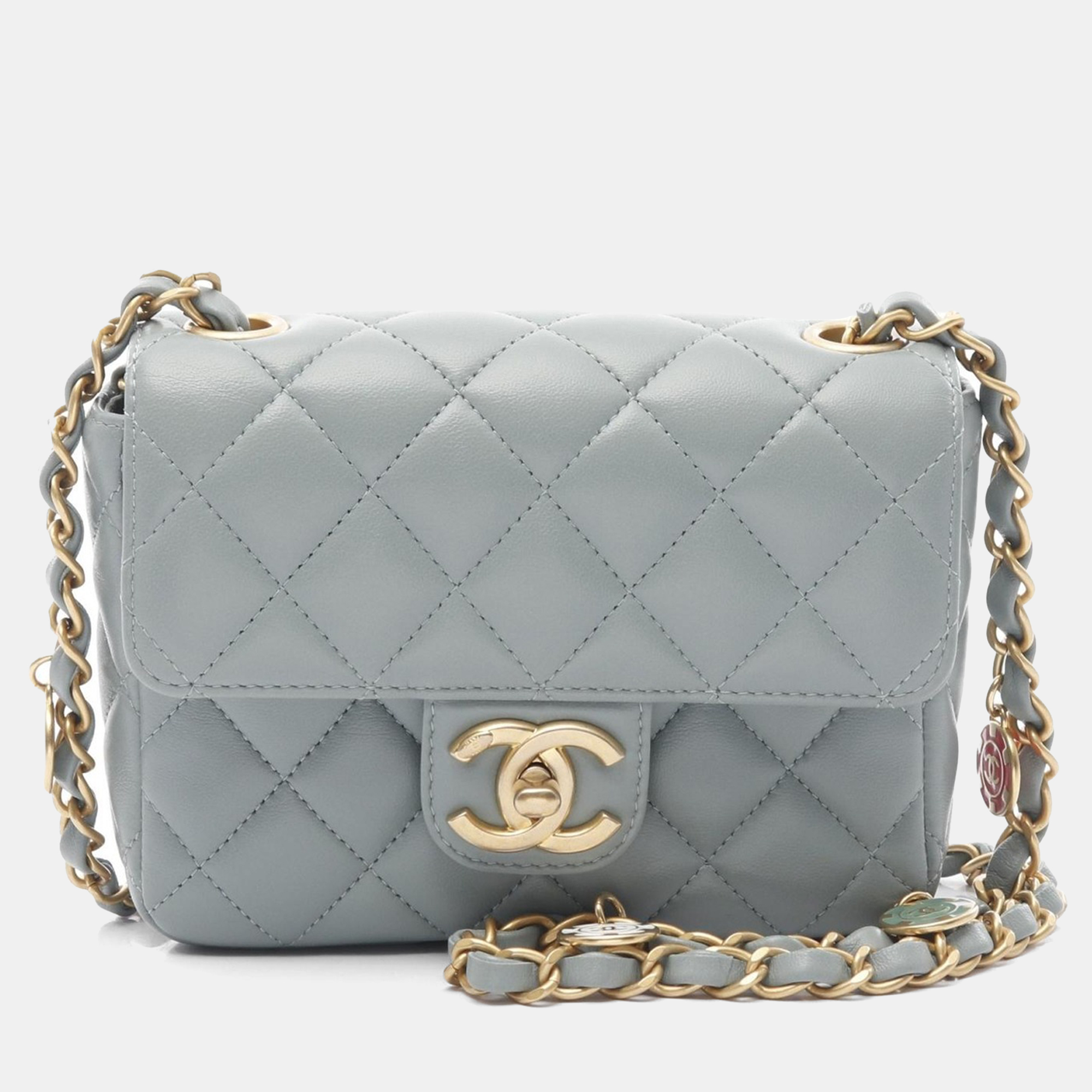 

Chanel Mini Matelasse Lambskin Leather Grey Shoulder Bag