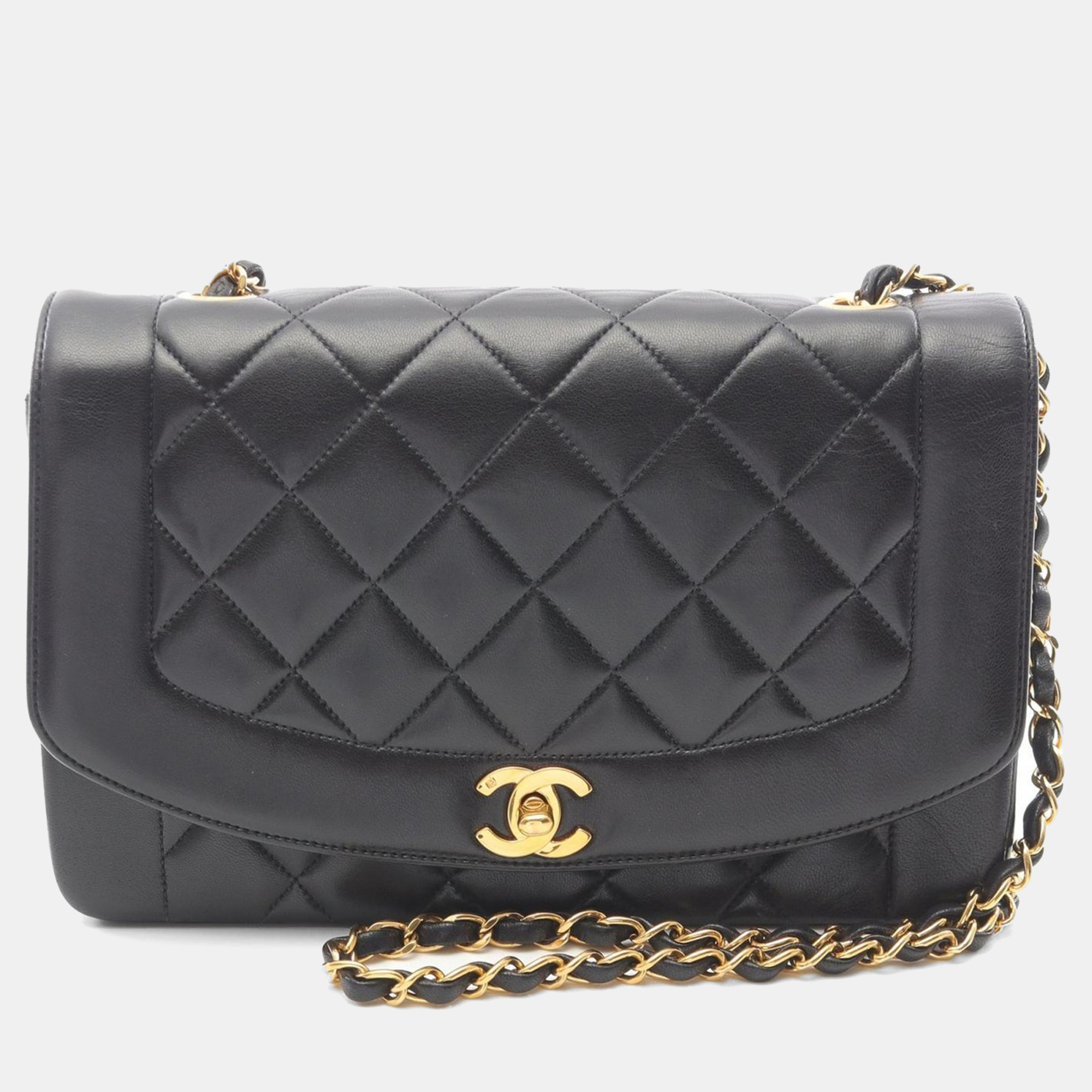 

Chanel Cc Matelasse Diana Flap Lambskin Sheep Leather Black Shoulder Bag