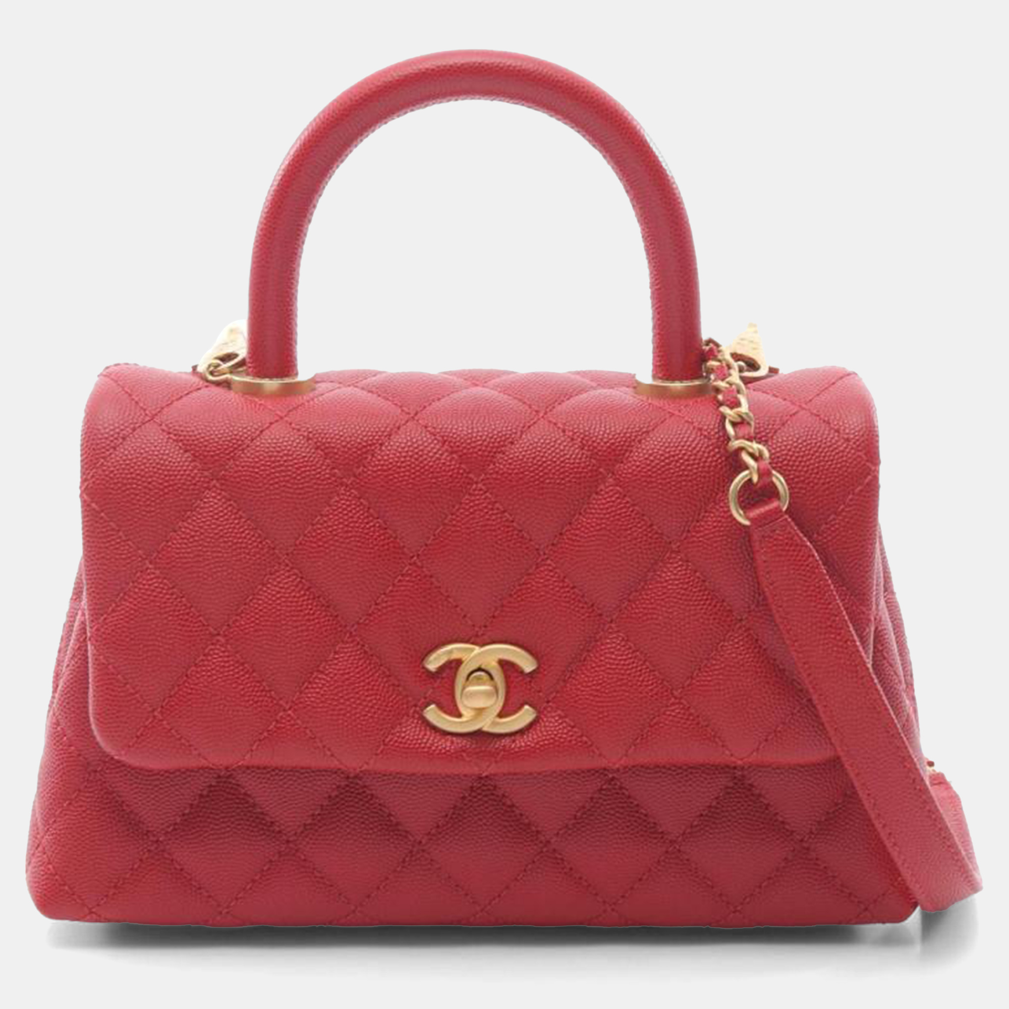

Chanel Coco Handle Flap Matelasse Red Calfskin Women's Shoulder Handbag