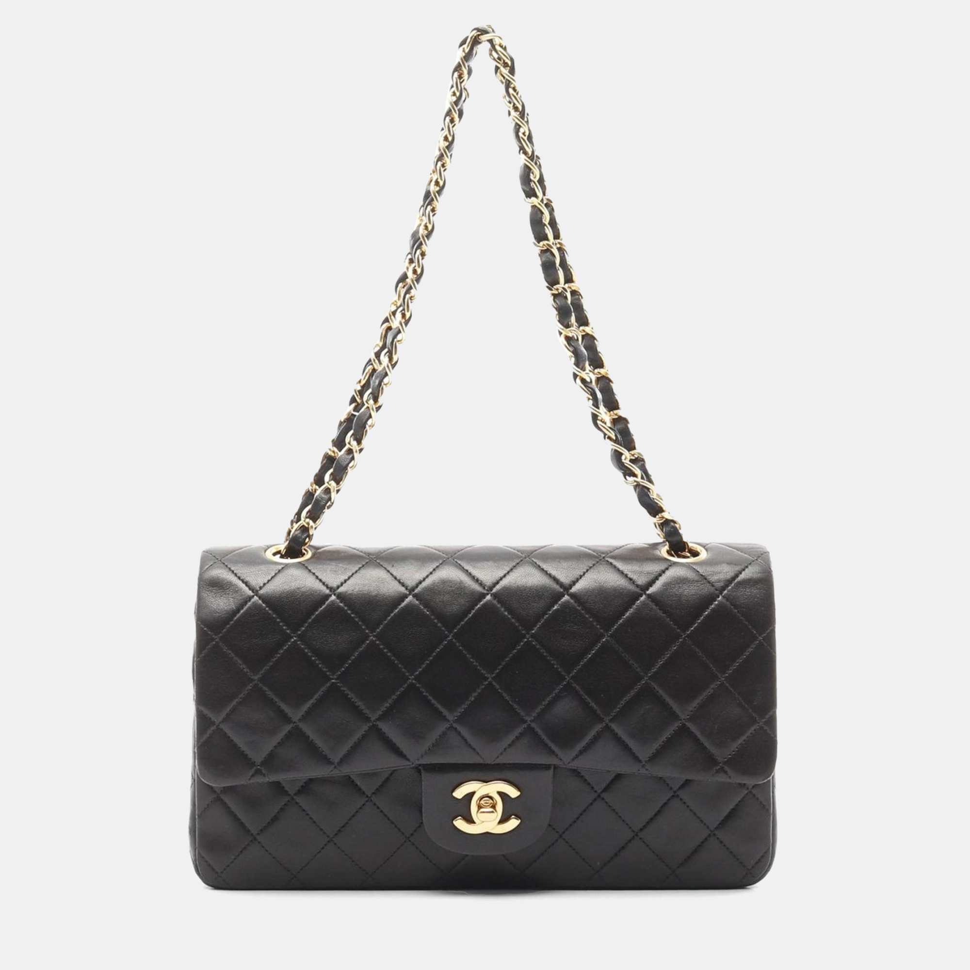 

Chanel Matelasse W Flap Black Lambskin Leather Women's Shoulder Bag