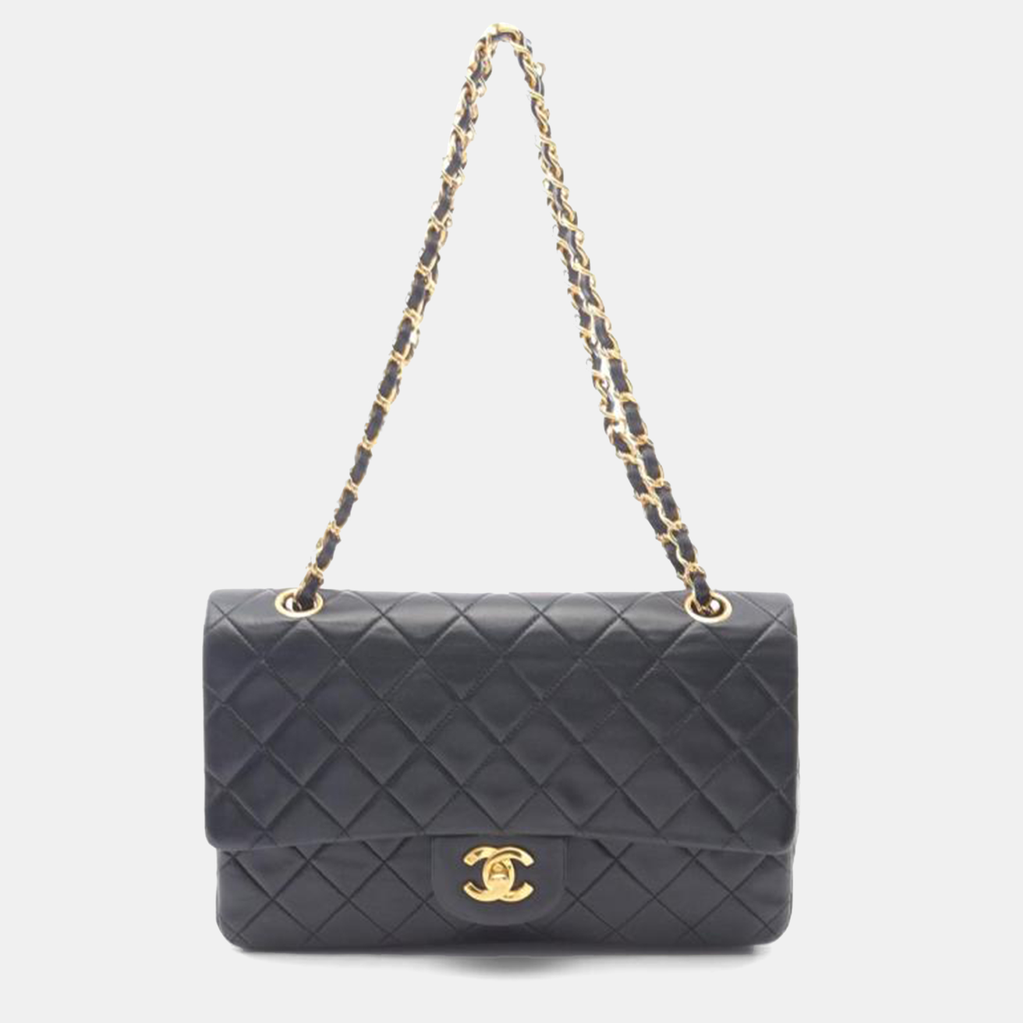 

Chanel Matelasse W Flap Black Leather Women's Shoulder Bag