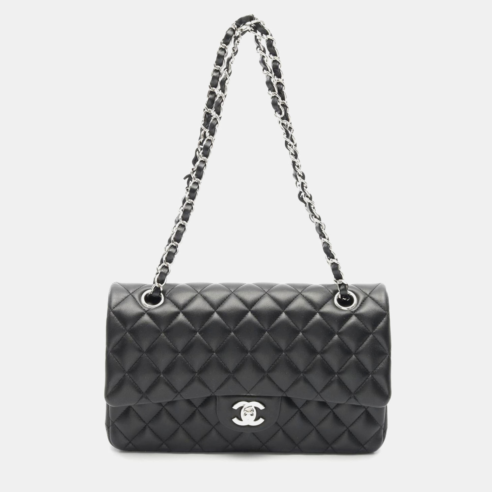 

Chanel Matelasse W Flap Shoulder Bag Lamb Sheep Leather Black Shw Cc