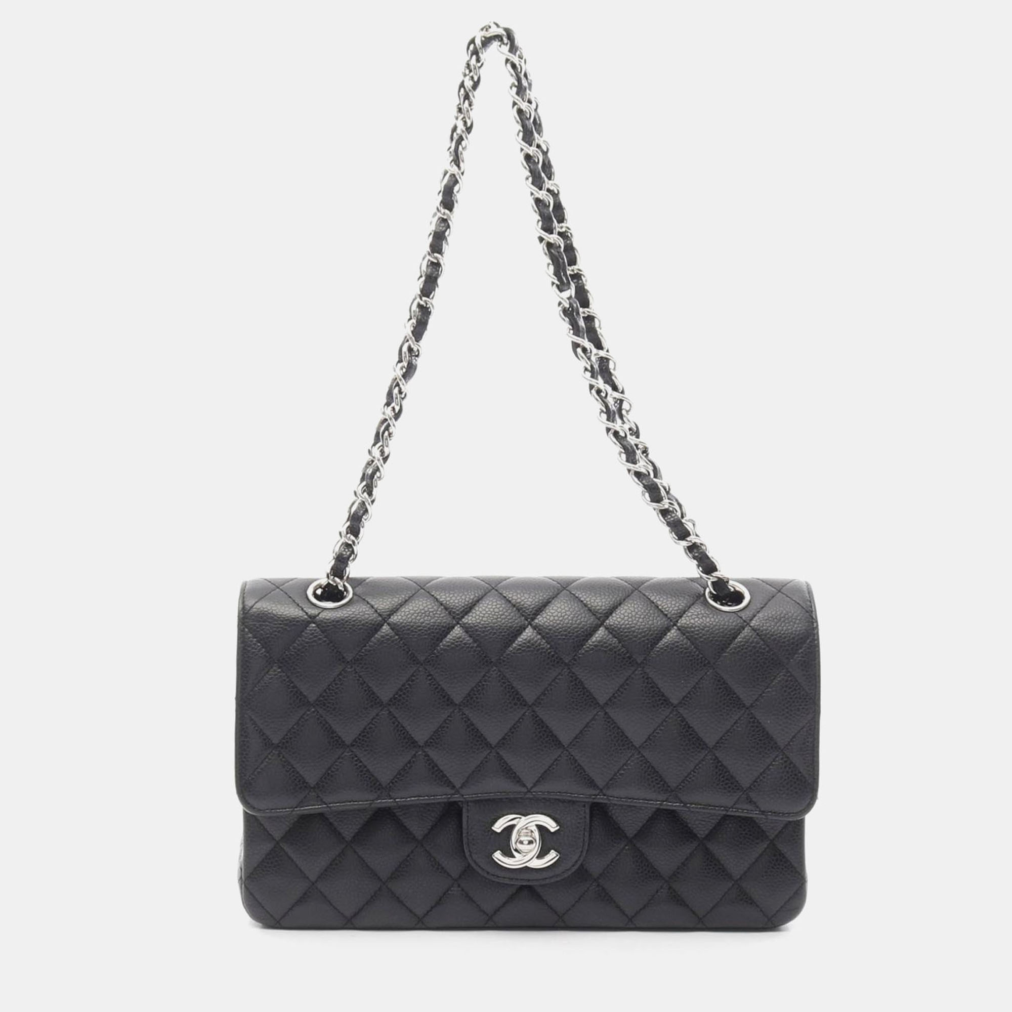 

Chanel Matelasse W Flap Shoulder Bag Leather Black Shw Cc Coco
