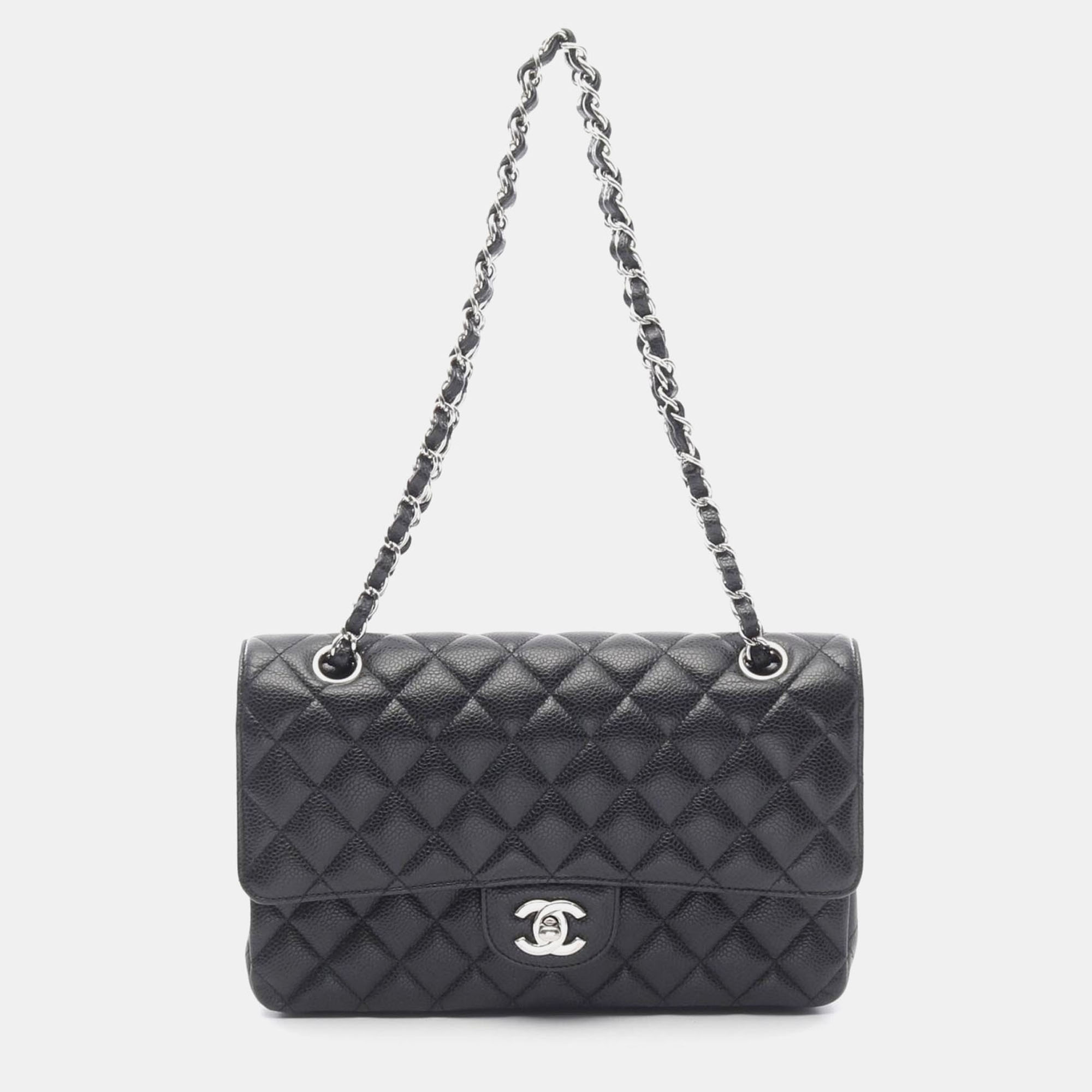 

Chanel Matelasse W Flap Chain Shoulder Bag Leather Black Shw