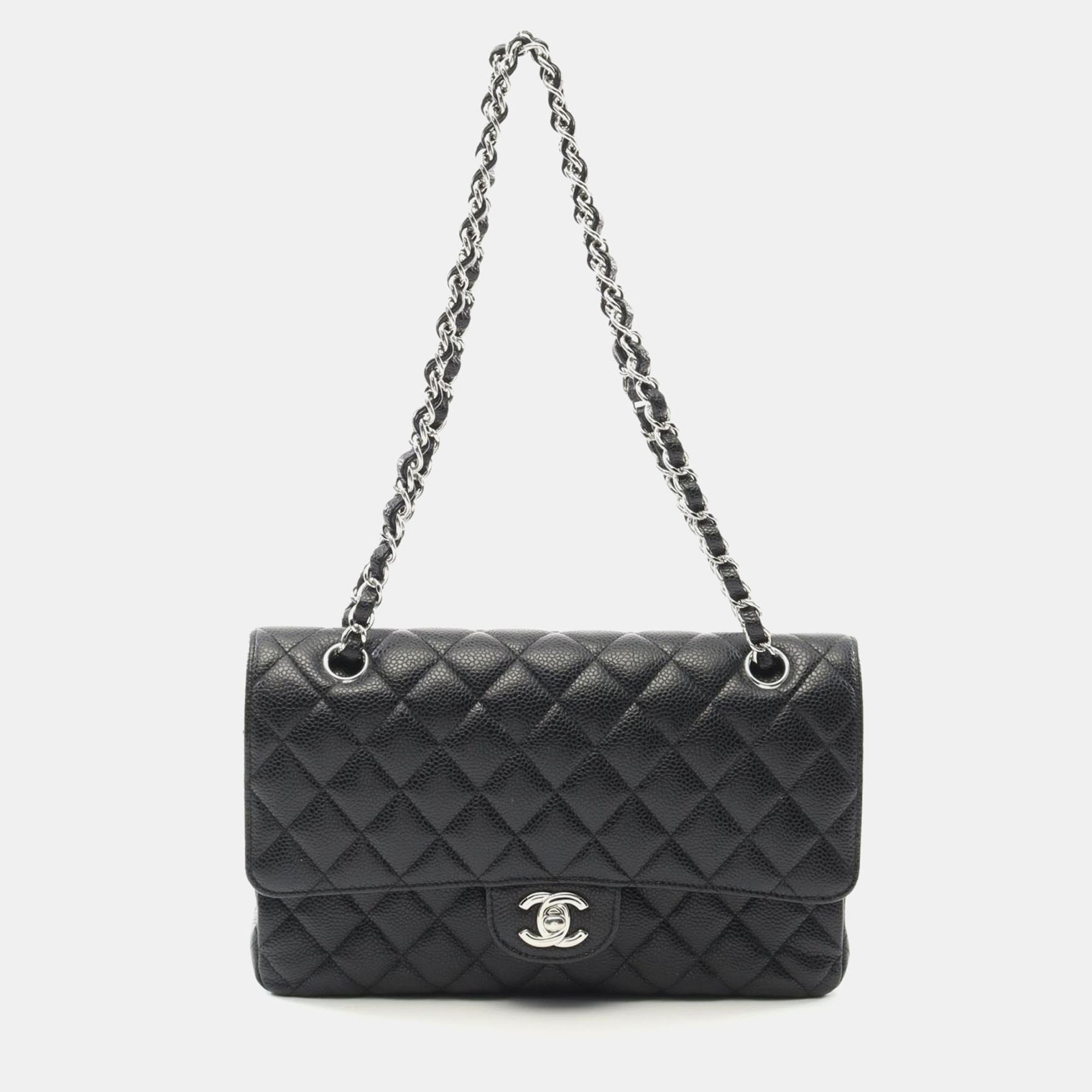 

Chanel Matelasse W Flap Chain Shoulder Bag Leather Black Shw