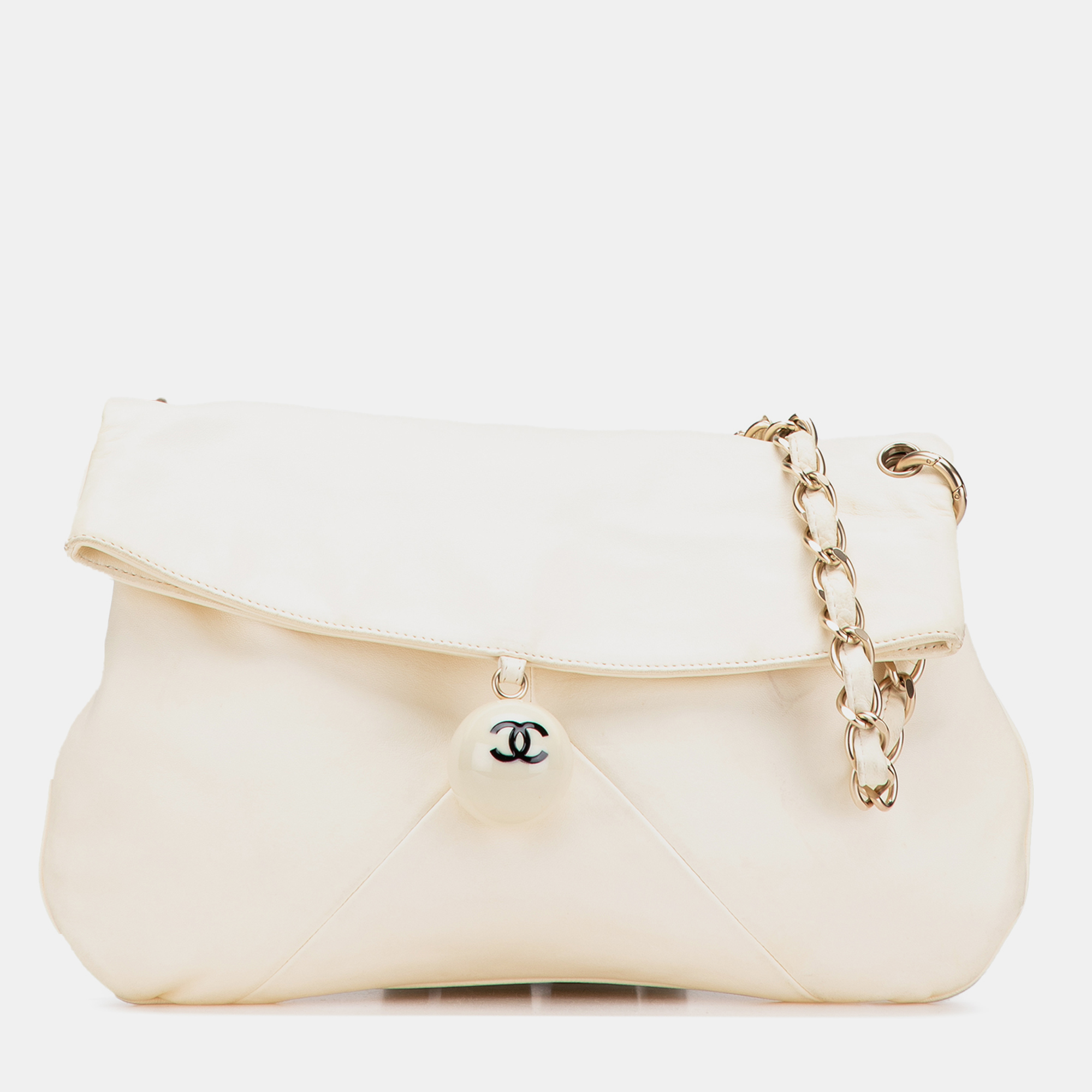 

Chanel Lambskin Coco Ball Fold Over Flap, White