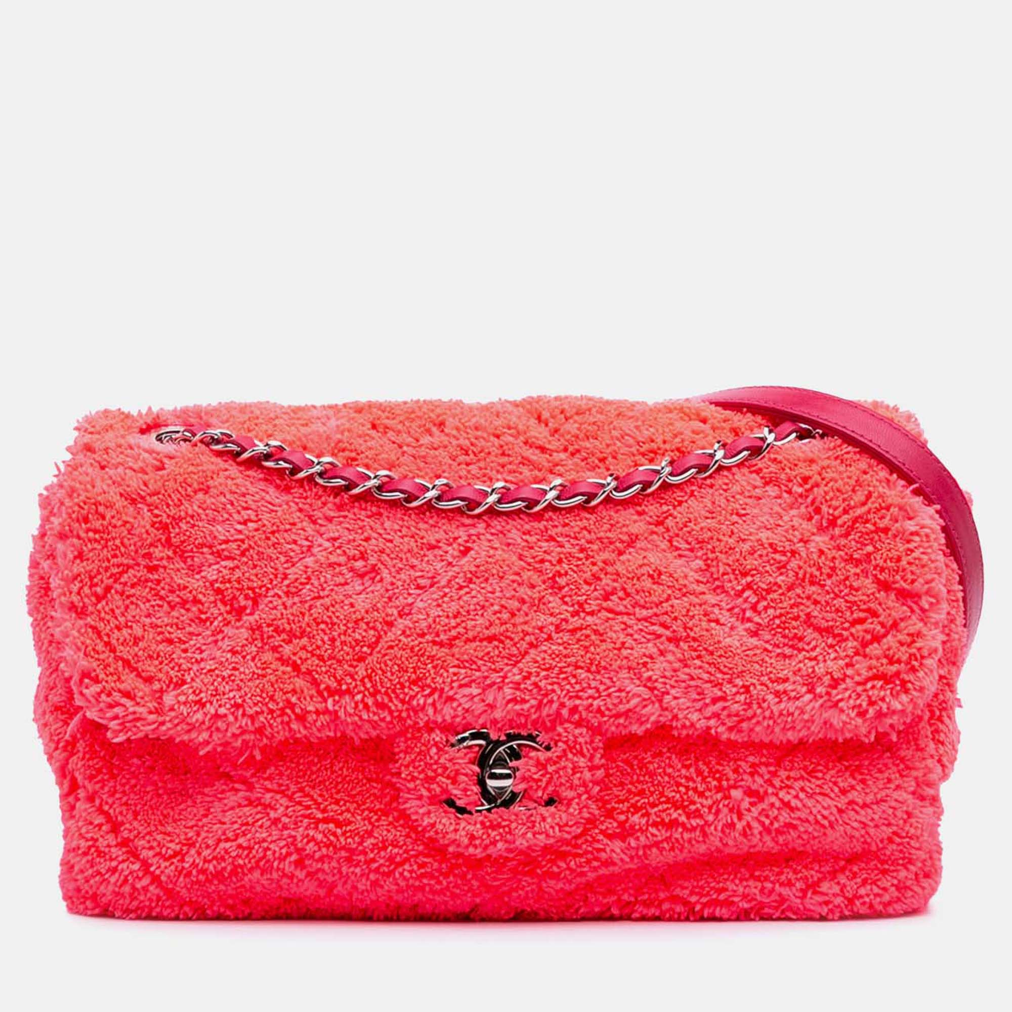 

Chanel Pink Medium Quilted Terry Cloth Coco Beach Flap