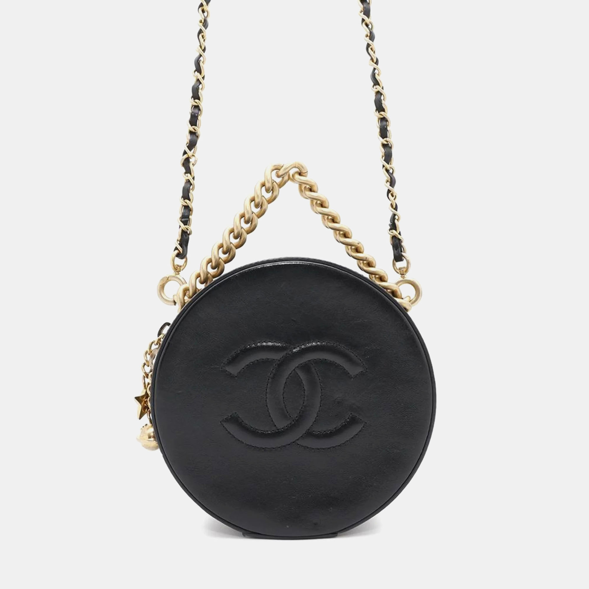 

Chanel Chain Shoulder Bag Round Leather Black