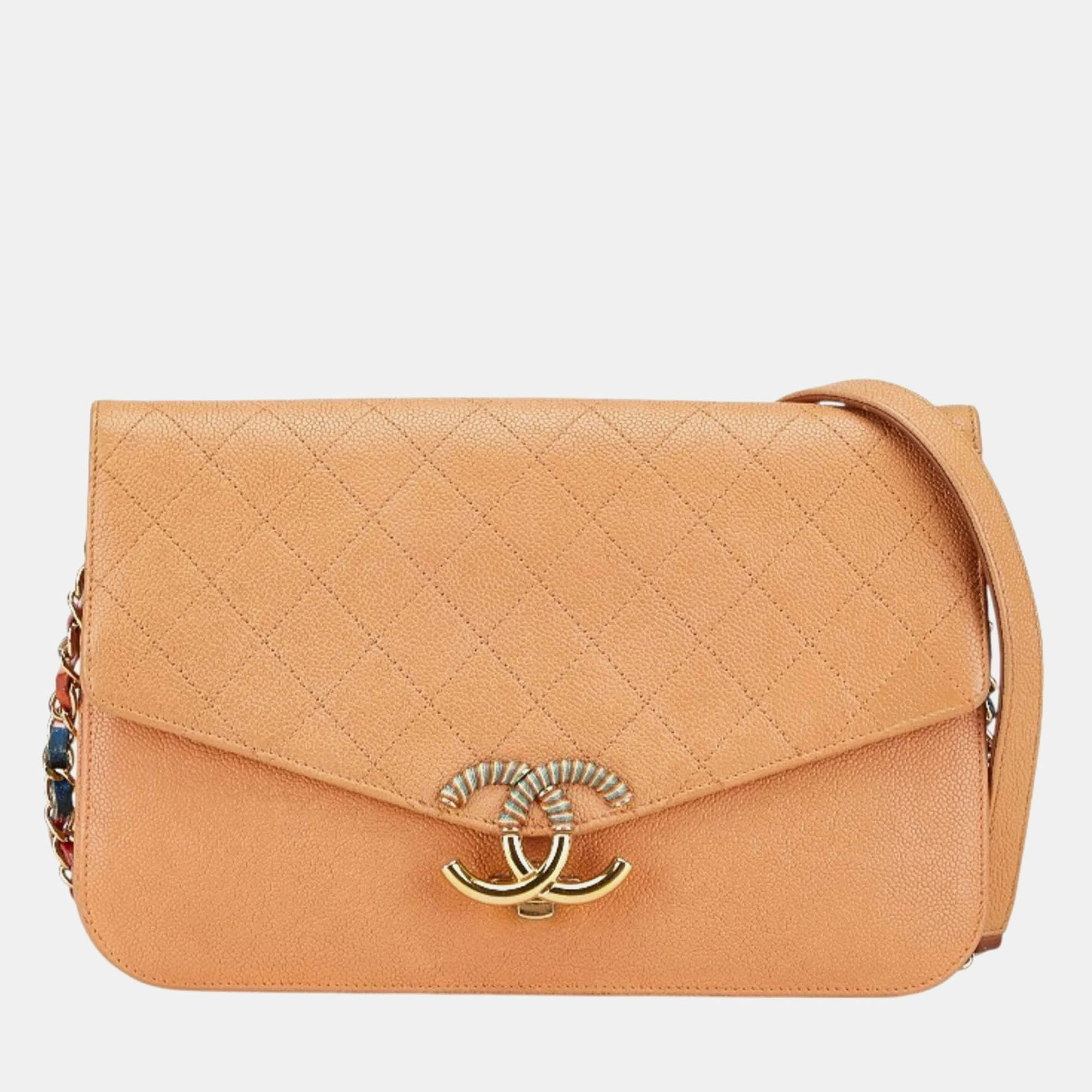 

Chanel Half Coco Orange Beige Caviar Skin Chain Shoulder Bag