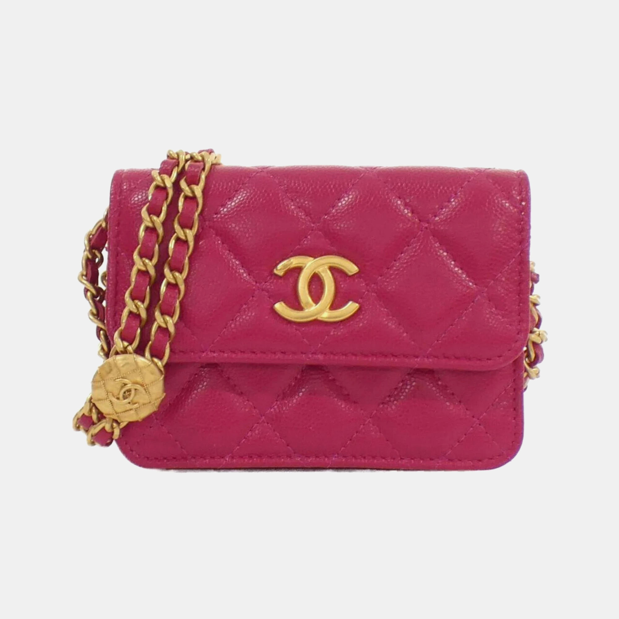 

Chanel Twist Your Buttons Pink Quilted Chain Clutch