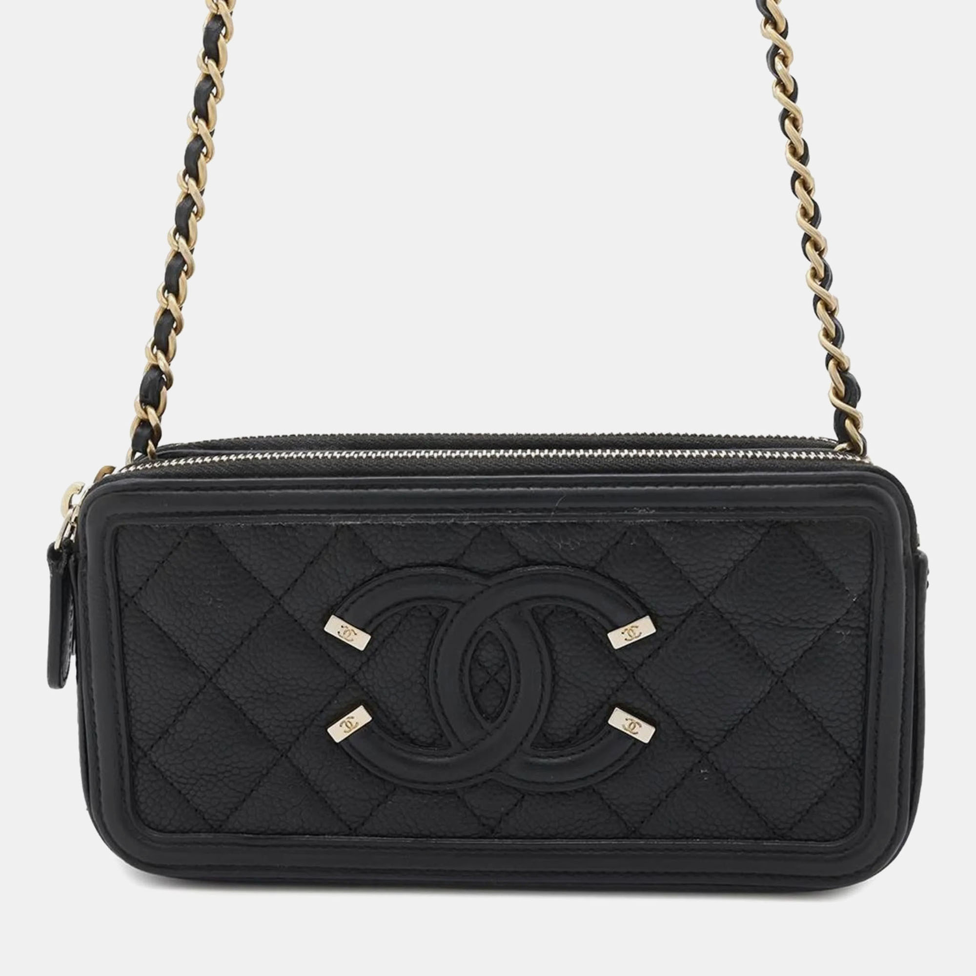

Chanel CC Filigree Long Black Caviar Skin Chain Wallet