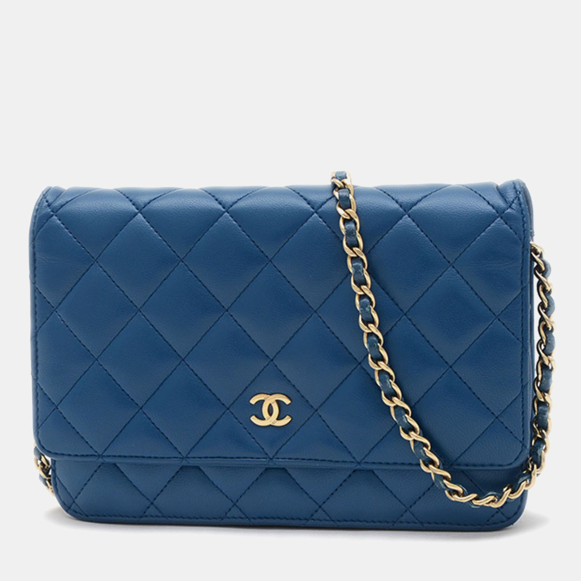 

Chanel Matelasse Blue Lambskin Chain Wallet GHW