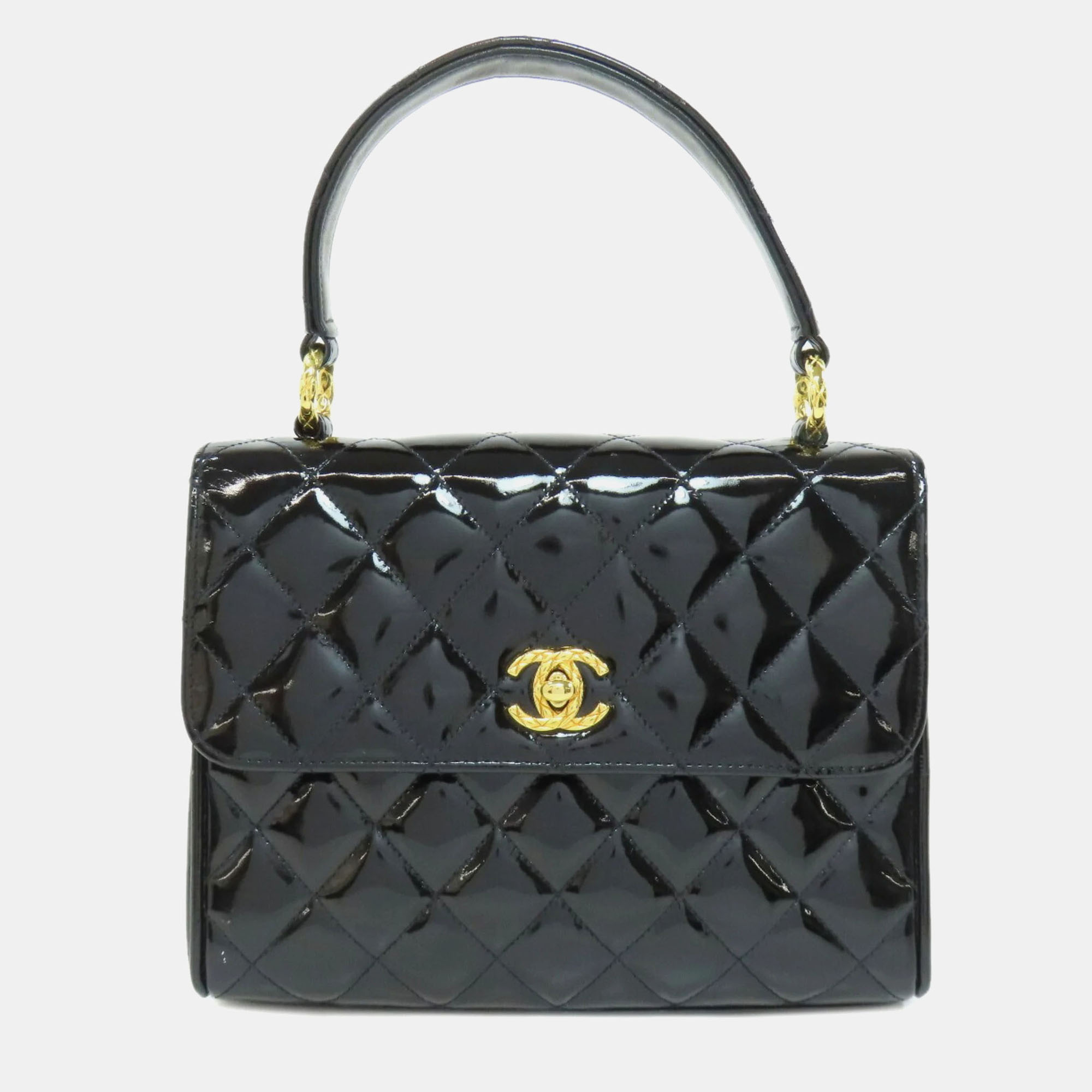 

Chanel Matelasse Black Enamel Leather Handbag