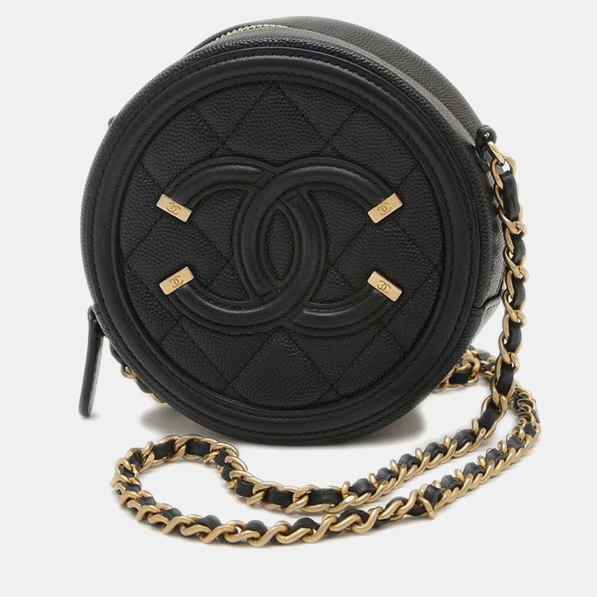 

Chanel Cc Filigree Round Chain Caviar Black Shoulder Bag