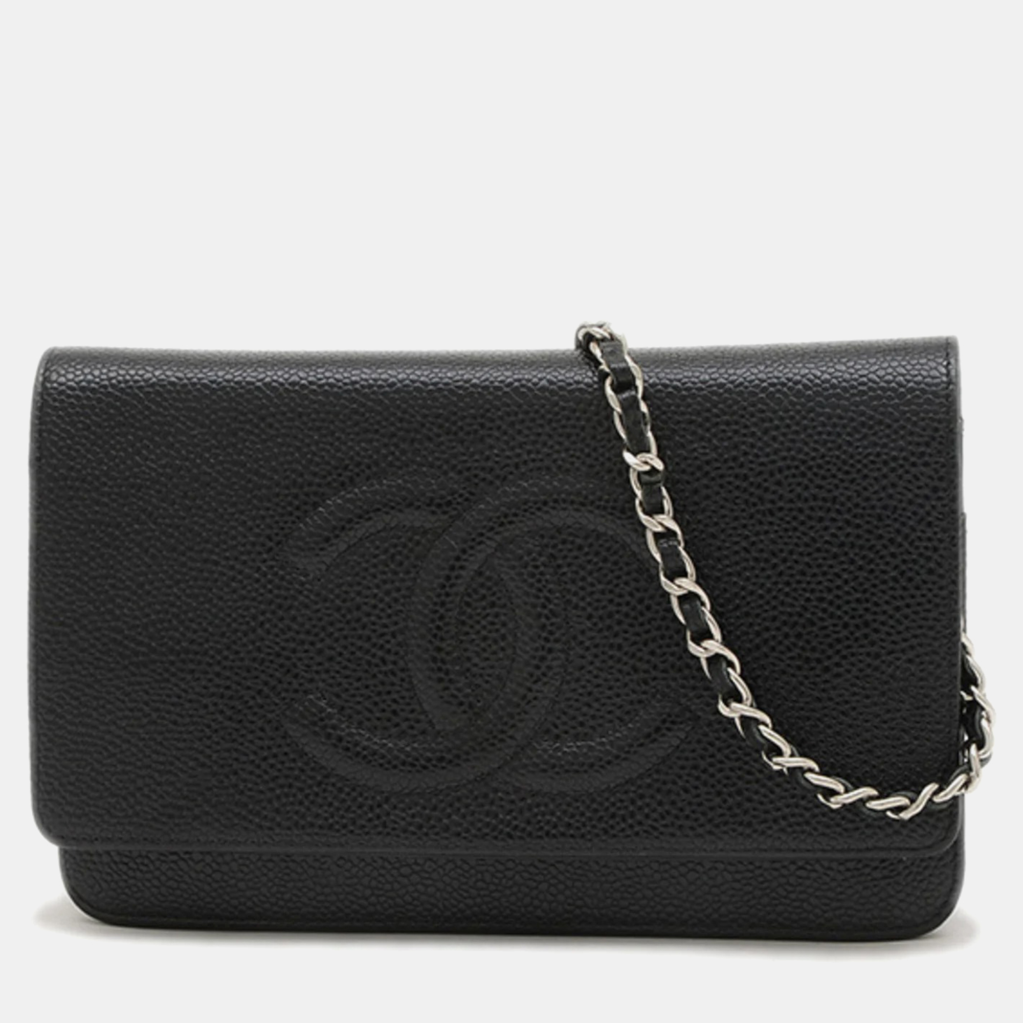 

Chanel Coco Mark Chain Wallet Long Caviar Skin Black Bag