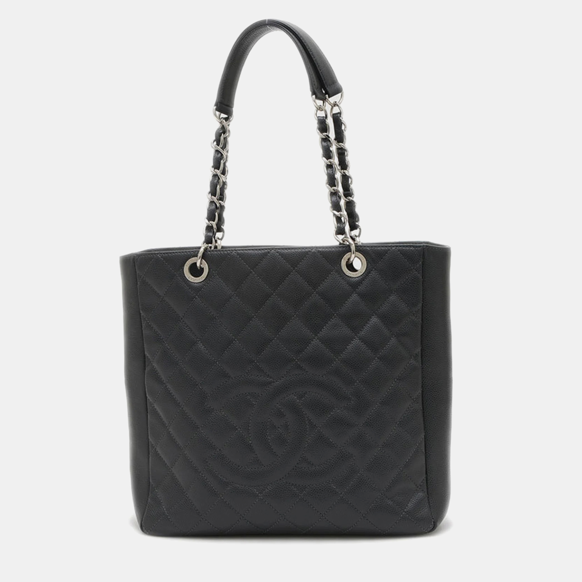 

Chanel Matelasse Chain Tote Caviar Skin Black Bag