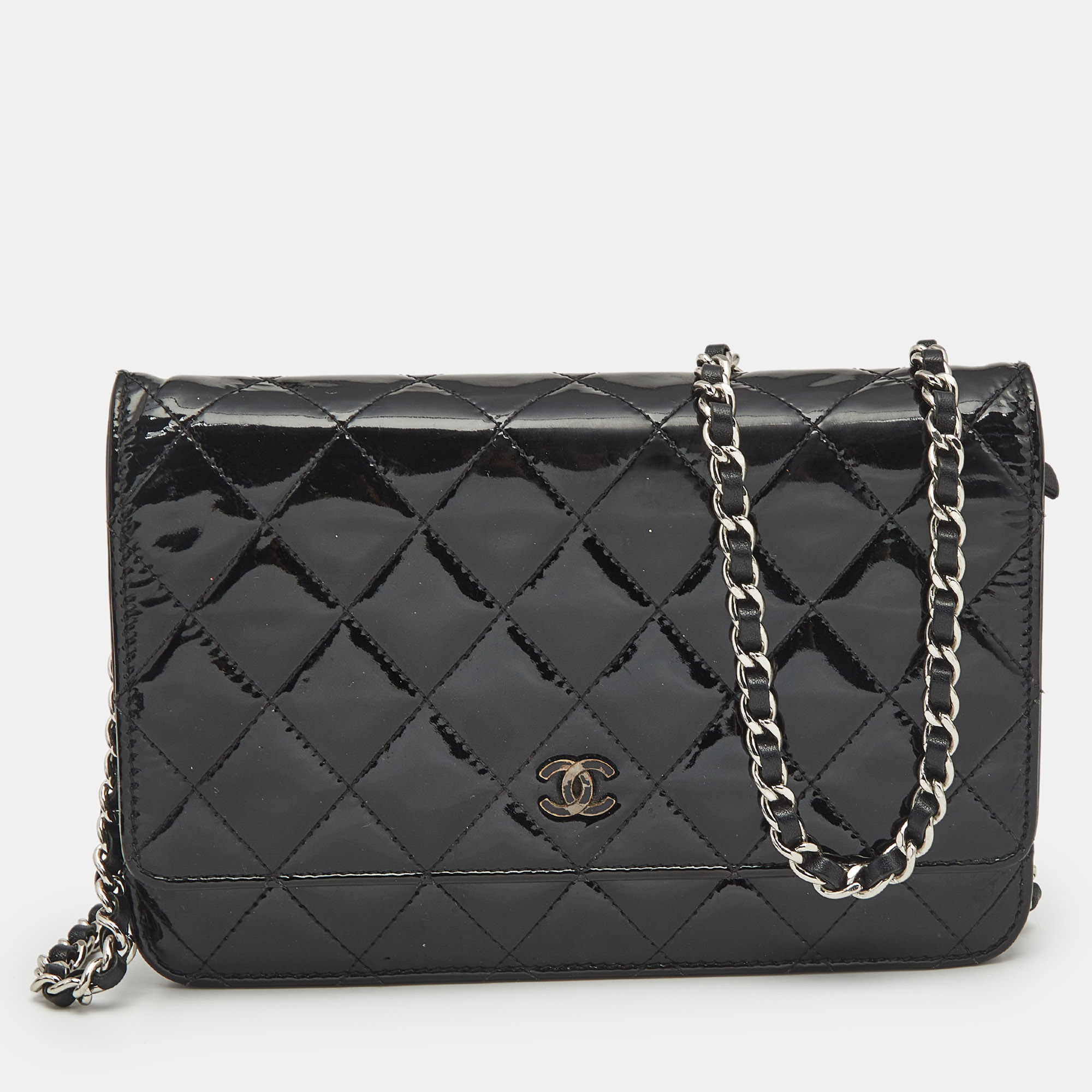 

Chanel Black Quilted Patent Leather CC Wallet On Chain