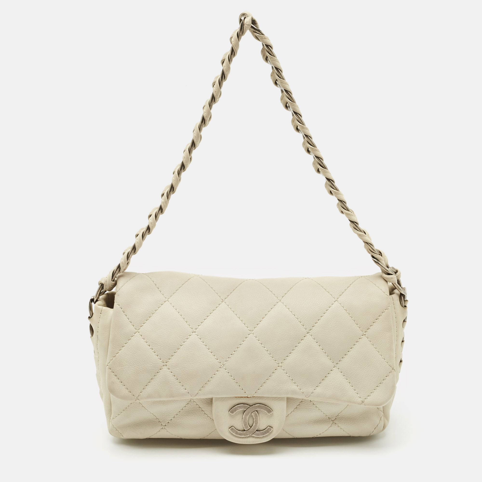 

Chanel Off White Quilted Leather Braided Flap Bag
