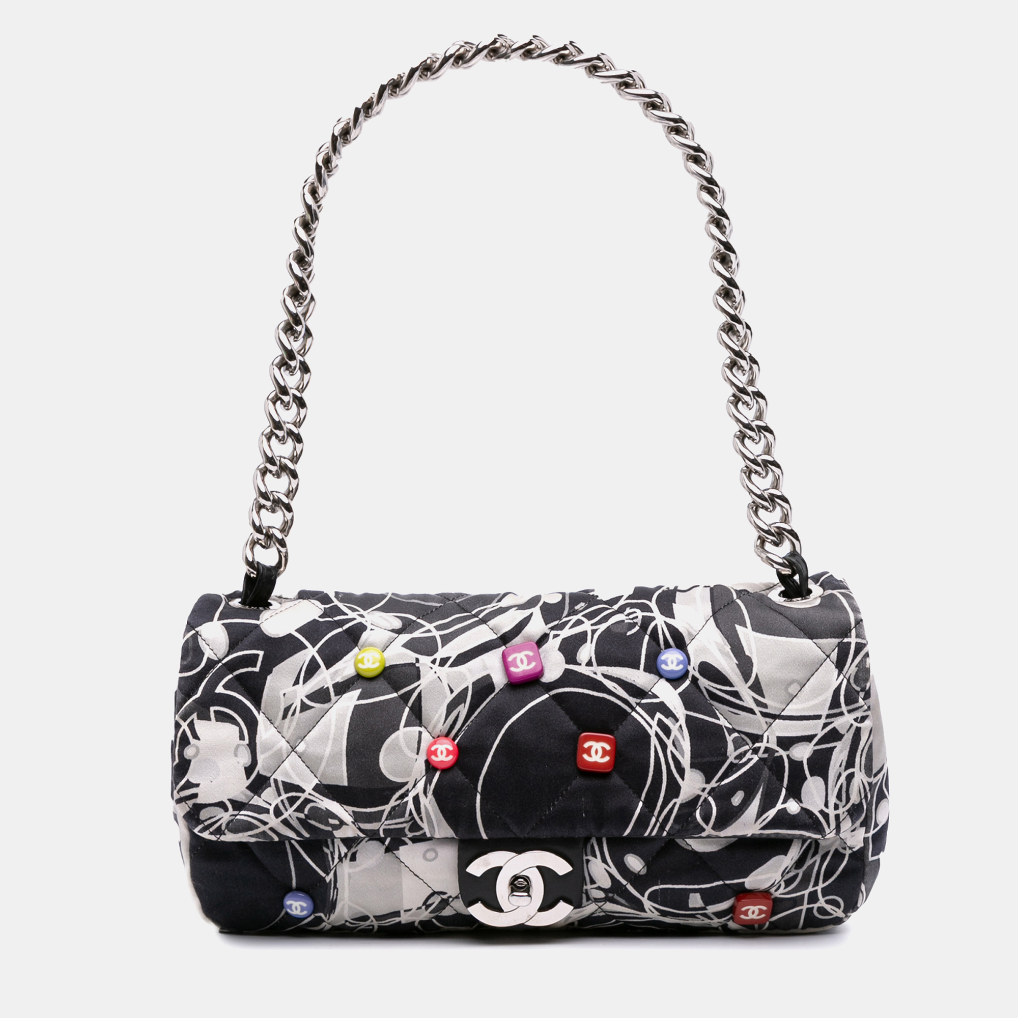 

Chanel Black/White Medium Quilted Satin Kaleidoscope Flap