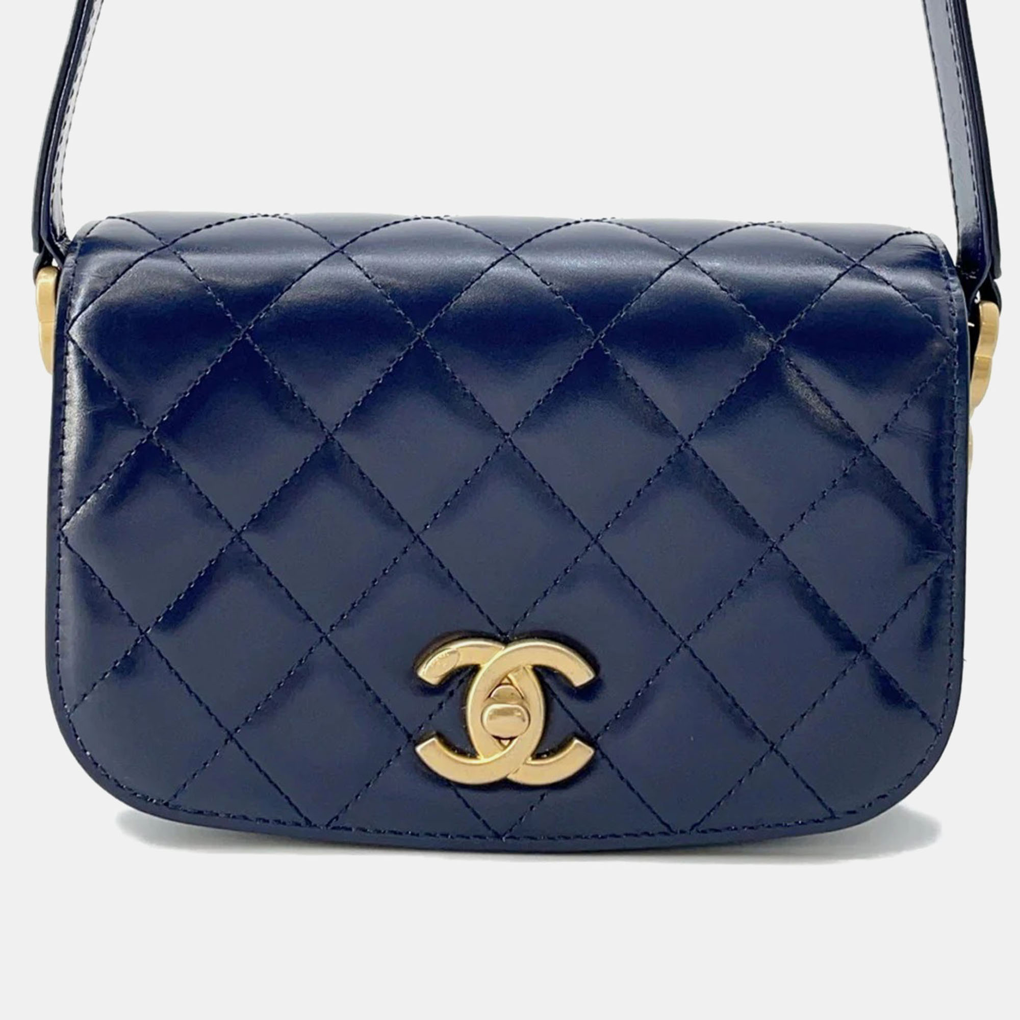 

Chanel Matelasse Full Flap Shoulder Bag Blue Calf Leather