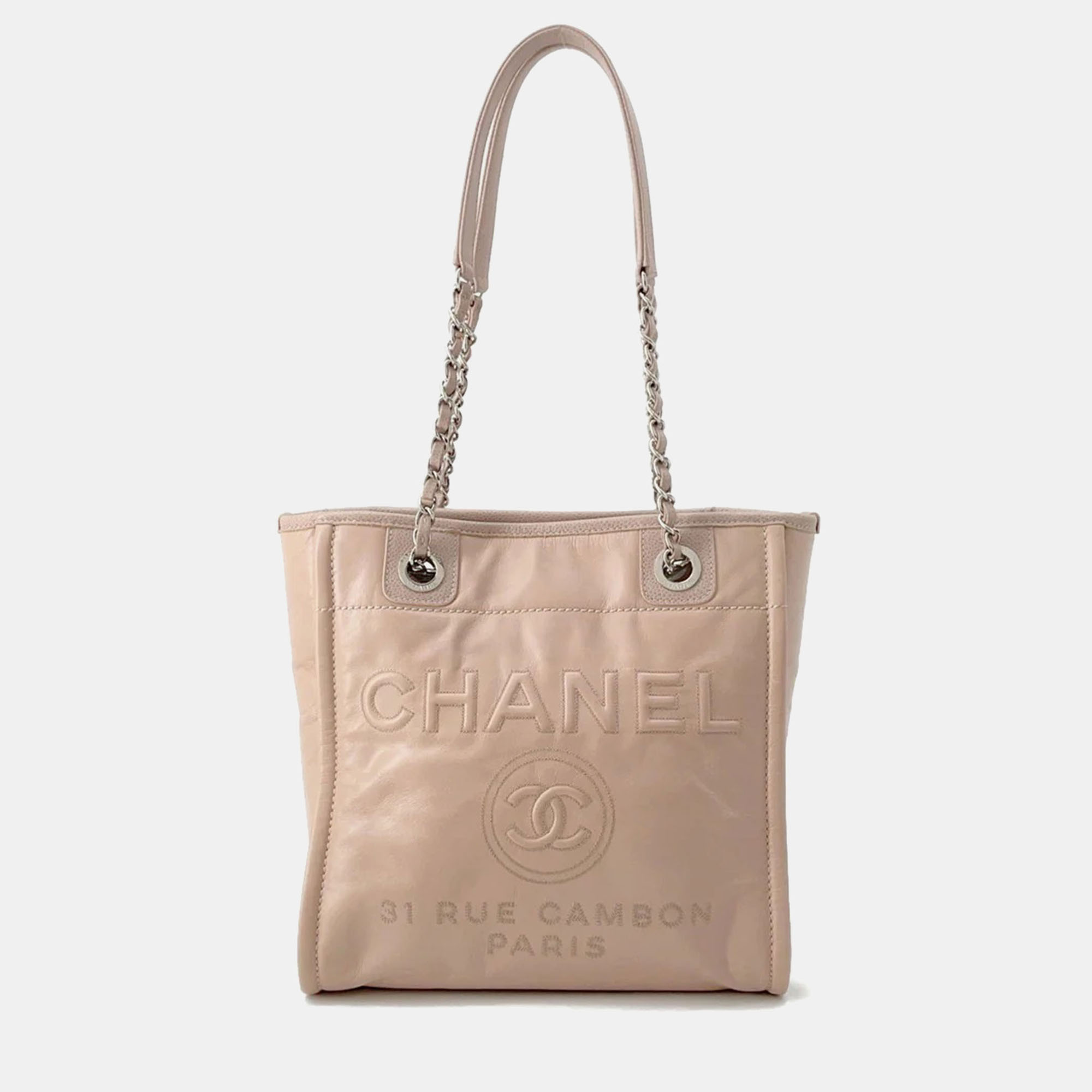 

Chanel Deauville Chain tote Bag Pink Leather Caviar Leather Size Pm