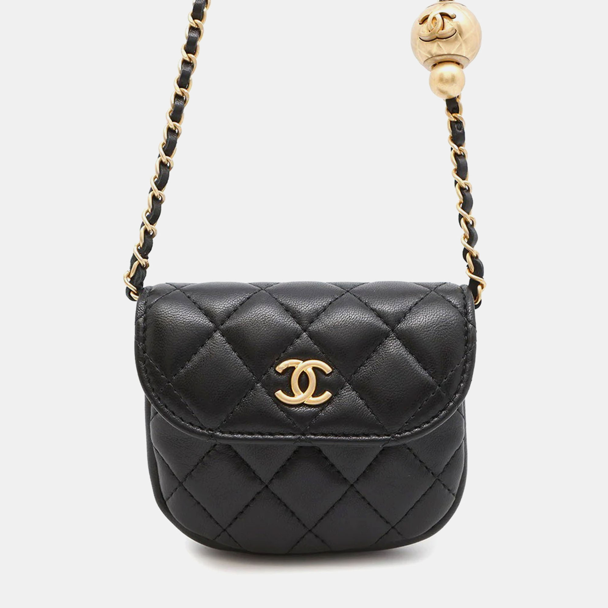 

Chanel Matelasse Ball Chain Mini Pouch Black Lambskin