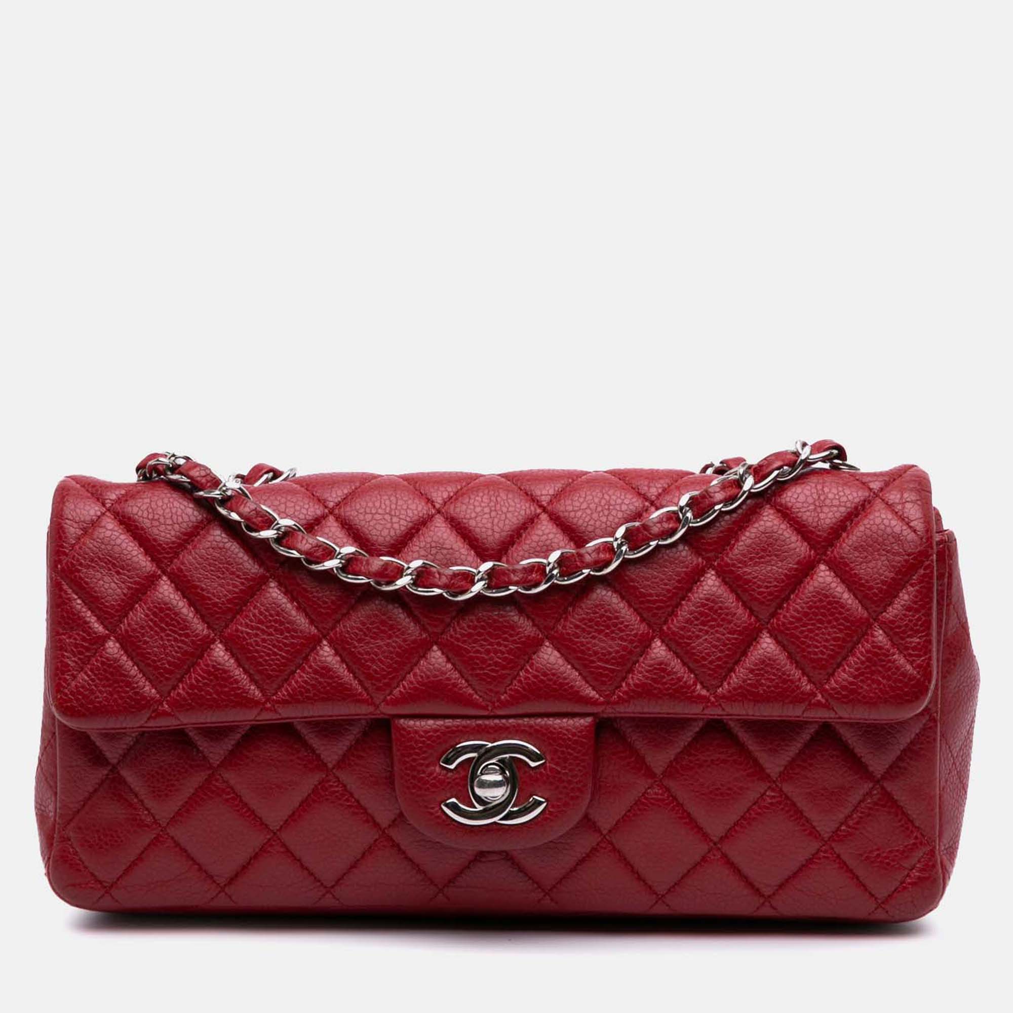 

Chanel Red Classic Caviar East West Single Flap