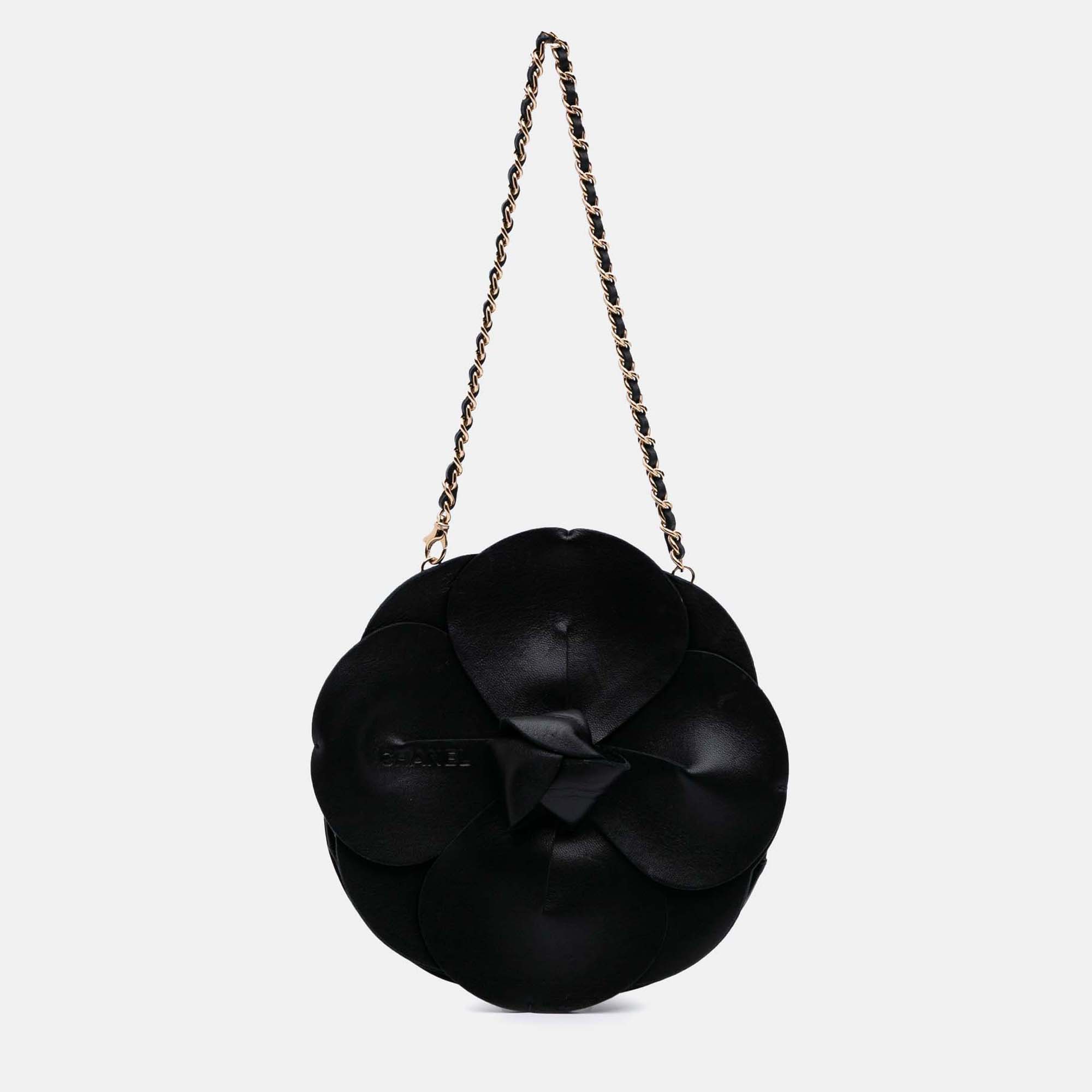 

Chanel Black Lambskin and Satin Camellia Flower Evening Bag
