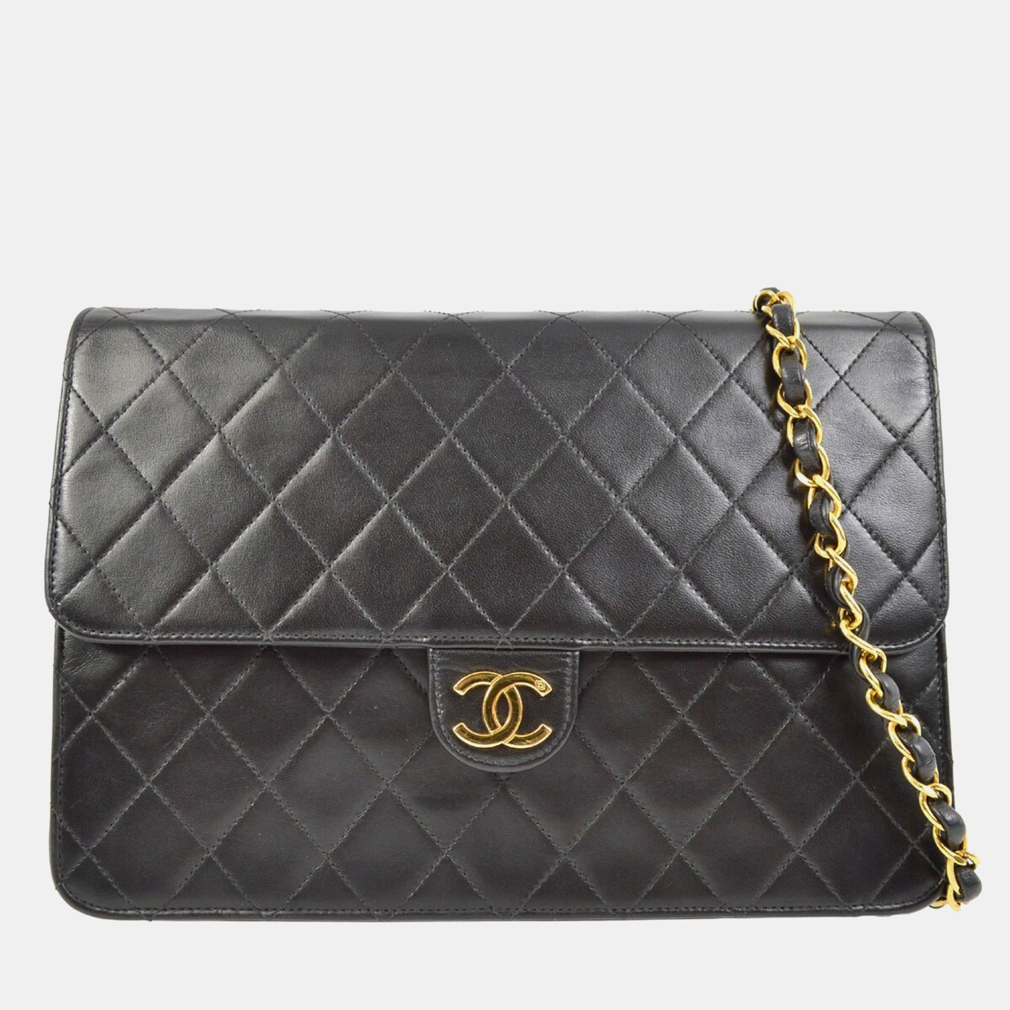 

Chanel Black Lambskin Pushlock Medium Half Flap Shoulder Bag