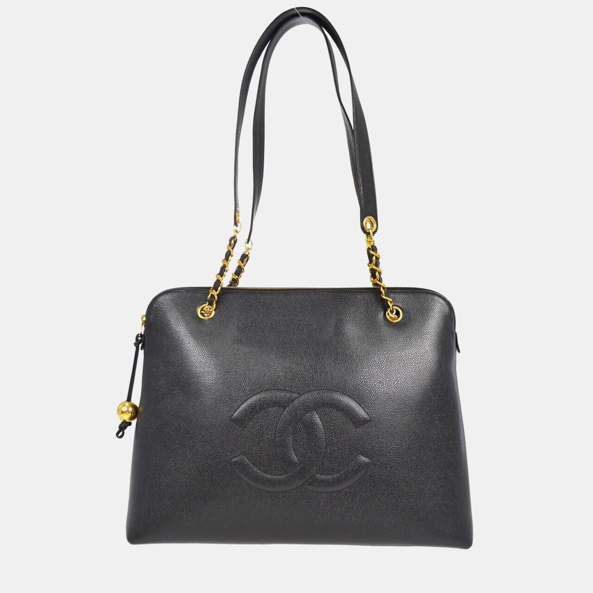 

Chanel Black Calfskin Chain Shoulder Tote Bag