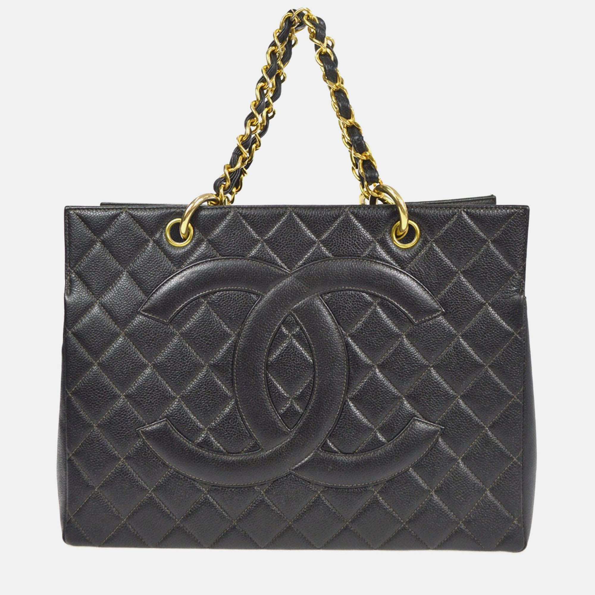 

Chanel Black Calfskin Chain Tote Handbag