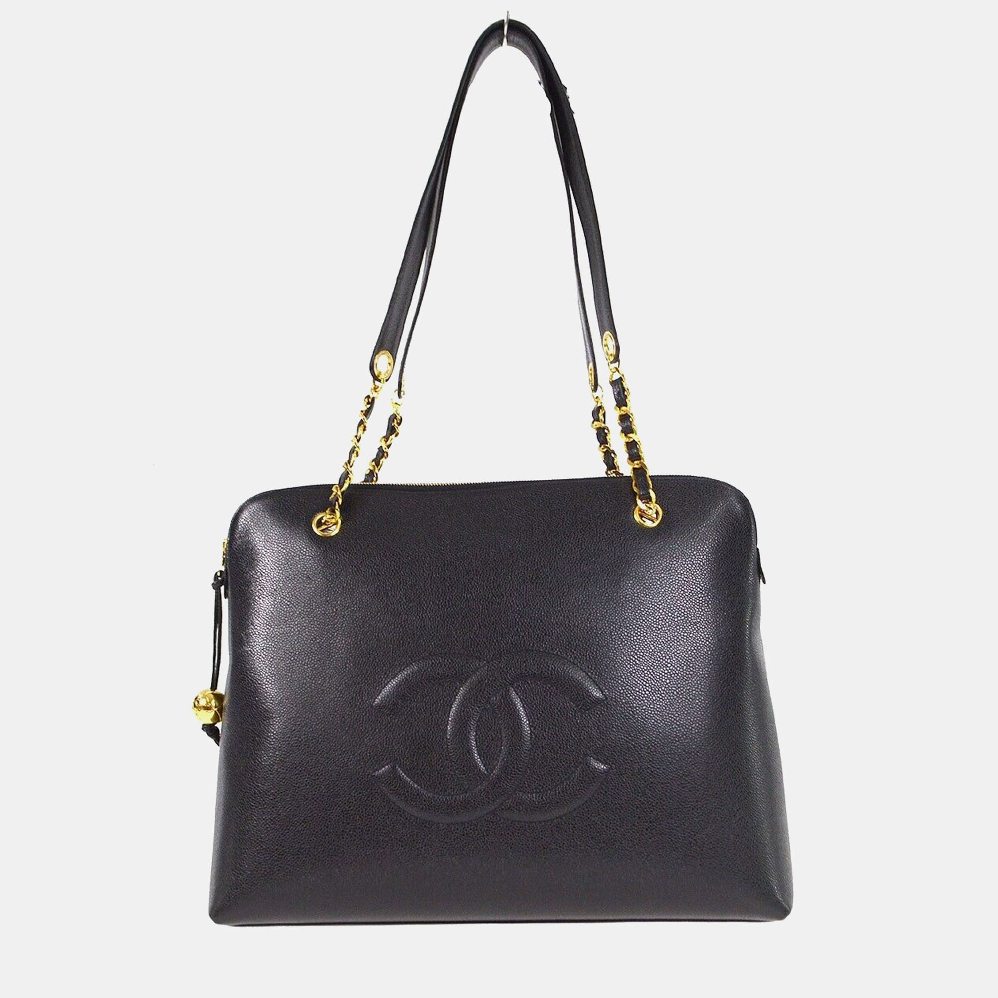 

Chanel Black Calfskin Chain Shoulder Tote Bag