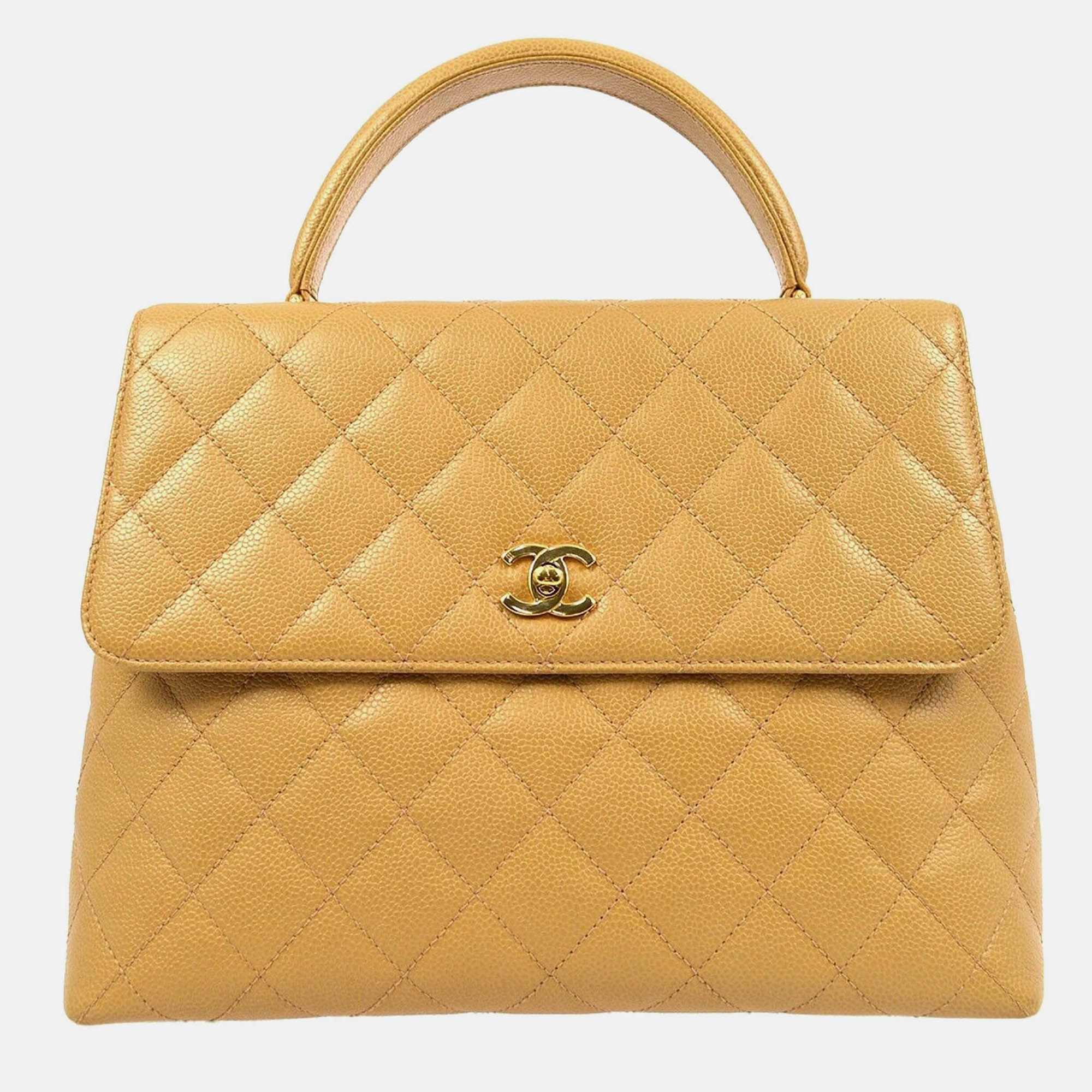 

Chanel Beige Calfskin Medium Top Handle Handbag